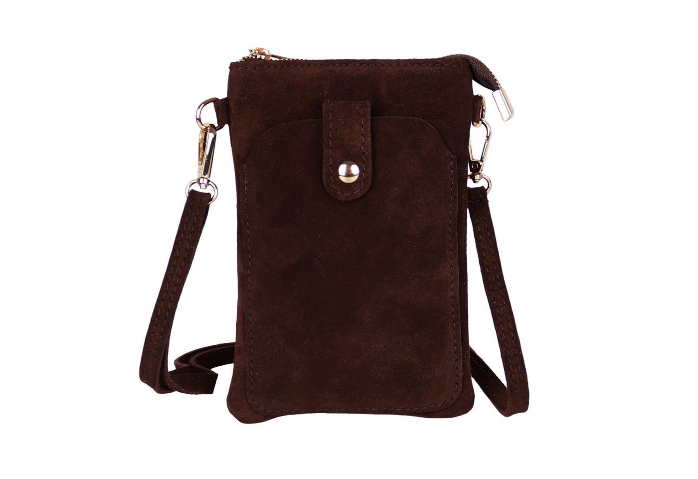 MIRROSI Handytasche Damen Kleine Umhängetasche aus Wildleder Made in Itlay (ca.14x21x3cm), Mini Handytasche zum Umhängen, Handy Tasche