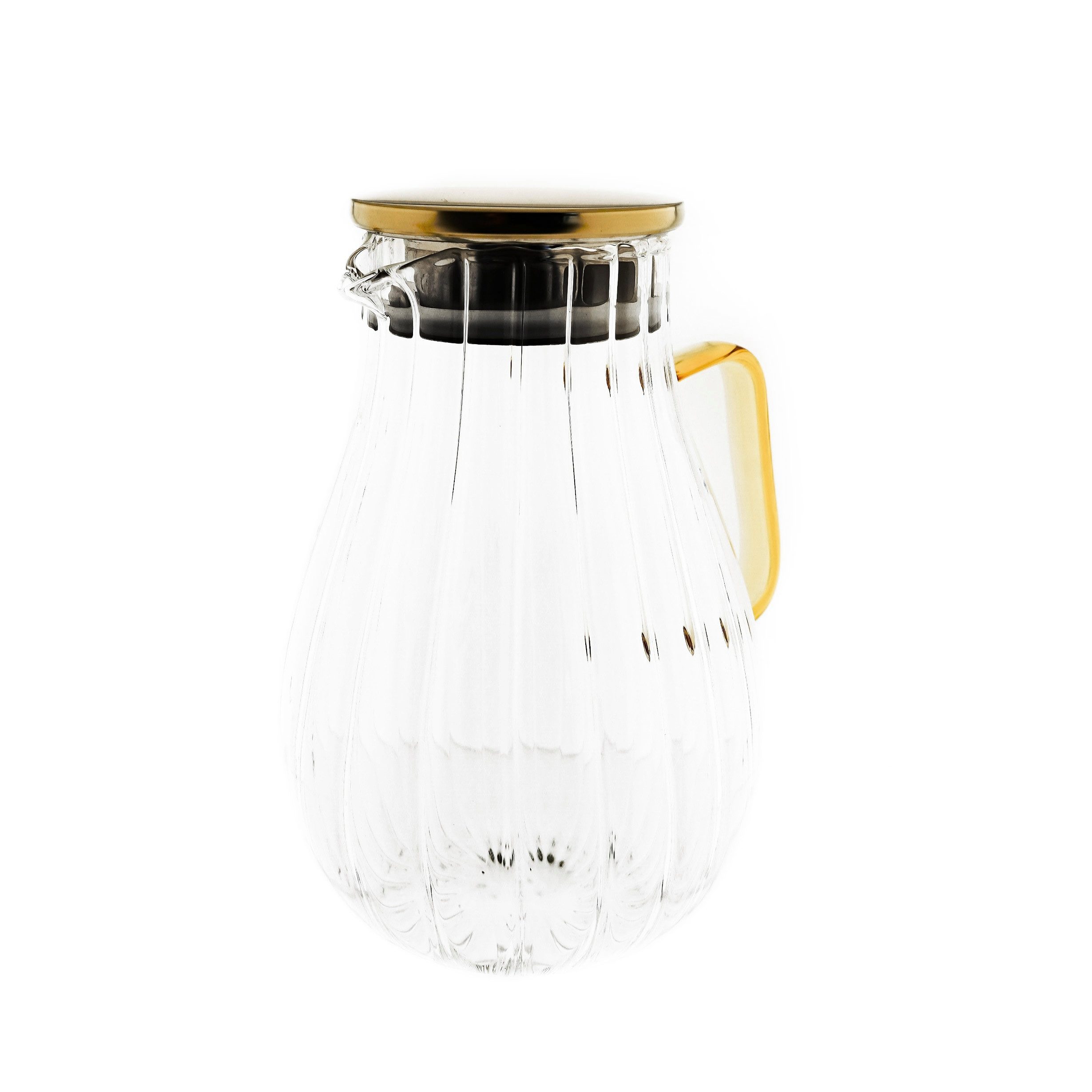 Almina Karaffe aus Glas 1,8 Liter Riffle Design mit goldenem Henkel und Deckel, (1-tlg)