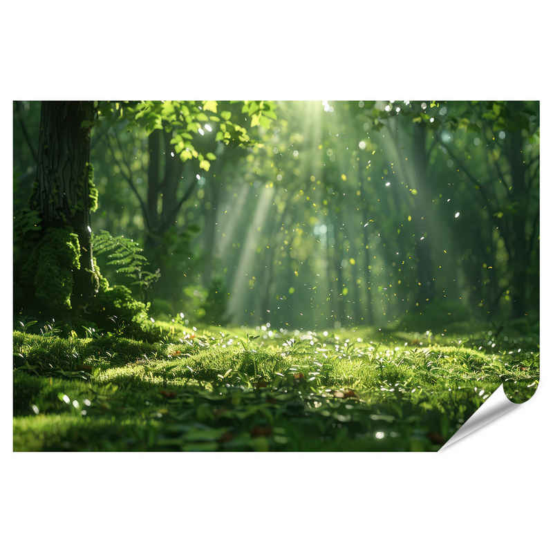 islandburner Poster Sonnenschein durchflutet smaragdgrünes Blätterdach, besprenkelt Wald m