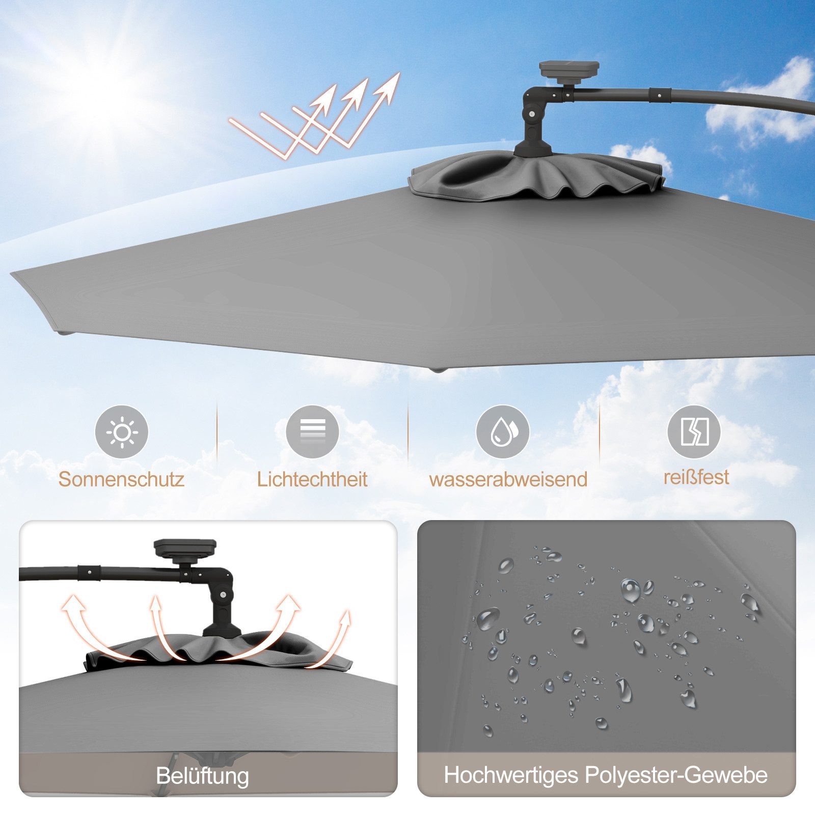 COSTWAY Sonnenschirm, LxB: 300,00x300,00 cm, mit günstig online kaufen