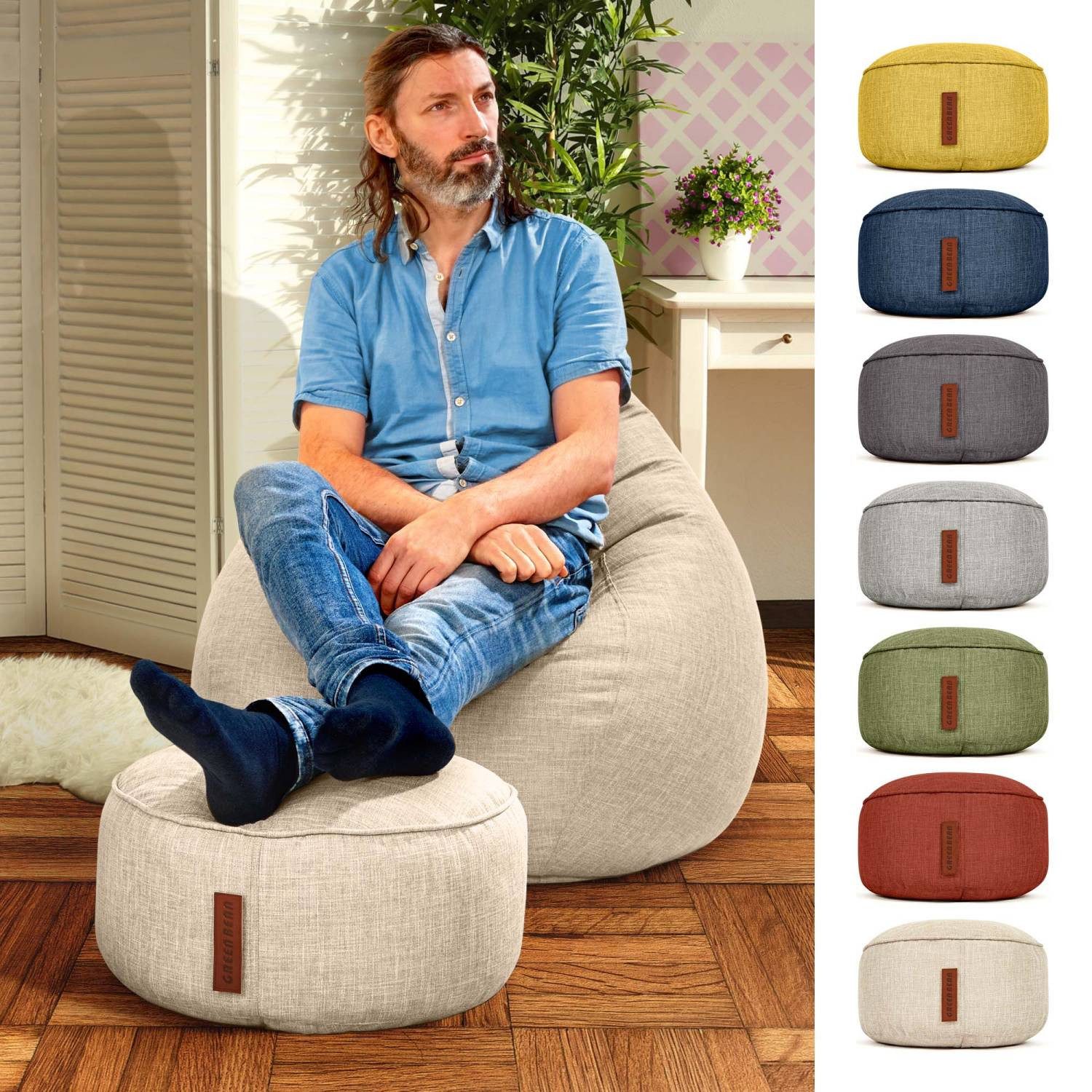 Green Bean Pouf Sitzsack-Hocker Home Linen 45x25cm (Sitzsack-Hocker 45x25cm günstig online kaufen