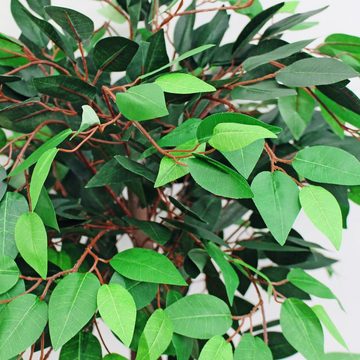 Kunstbaum Ficus Benjamin Kunstpflanze Künstliche Pflanze mit Echtholz 120 cm, Decovego
