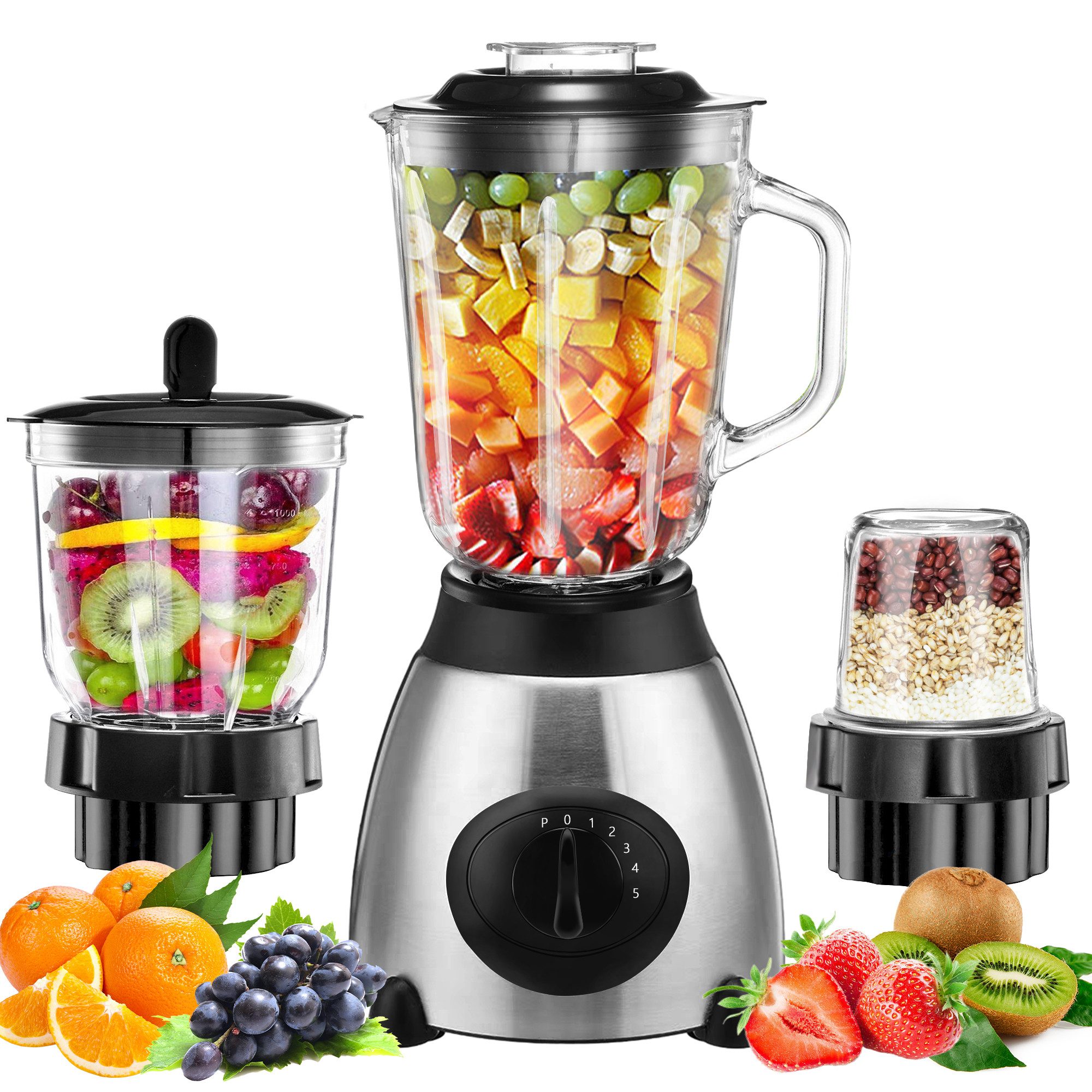 Standmixer Standmixer,VitaBoost Mixer,Edelstahl Silber Glas Smoothie Mixer Maker