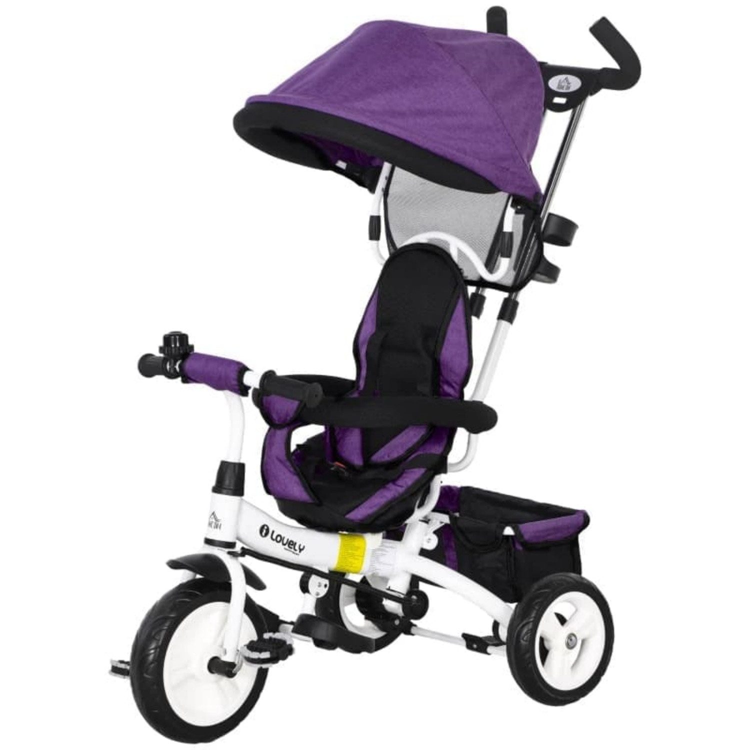 Dreirad-Kinderwagen 6-in-1 Kinderdreirad mit Schiebestange,Dach,Gurt,Ablagekorb