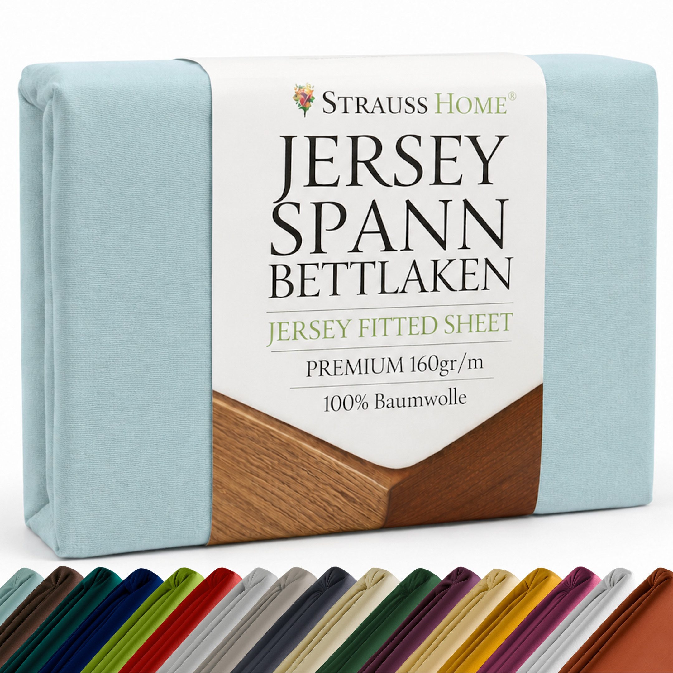 Strauss Home Spannbettlaken Premium 160 g/m² Gekämmte Baumwolle Jersey in Hotelqualität, Gummizug: Rundumgummi, OEKO-TEX®-zertifiziert - Hotelqualität – Formstabil & Langlebig