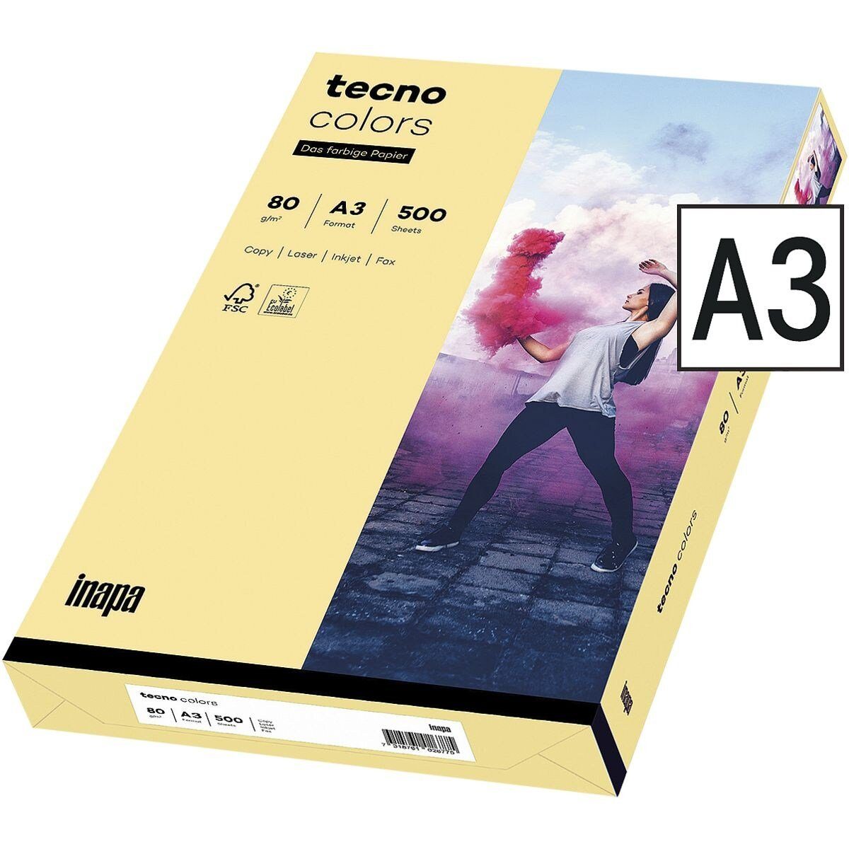 A3, Pastellfarben, DIN Colors, und g/m², chamois Blatt 500 80 tecno tecno / Inapa Rainbow Drucker- Kopierpapier Format