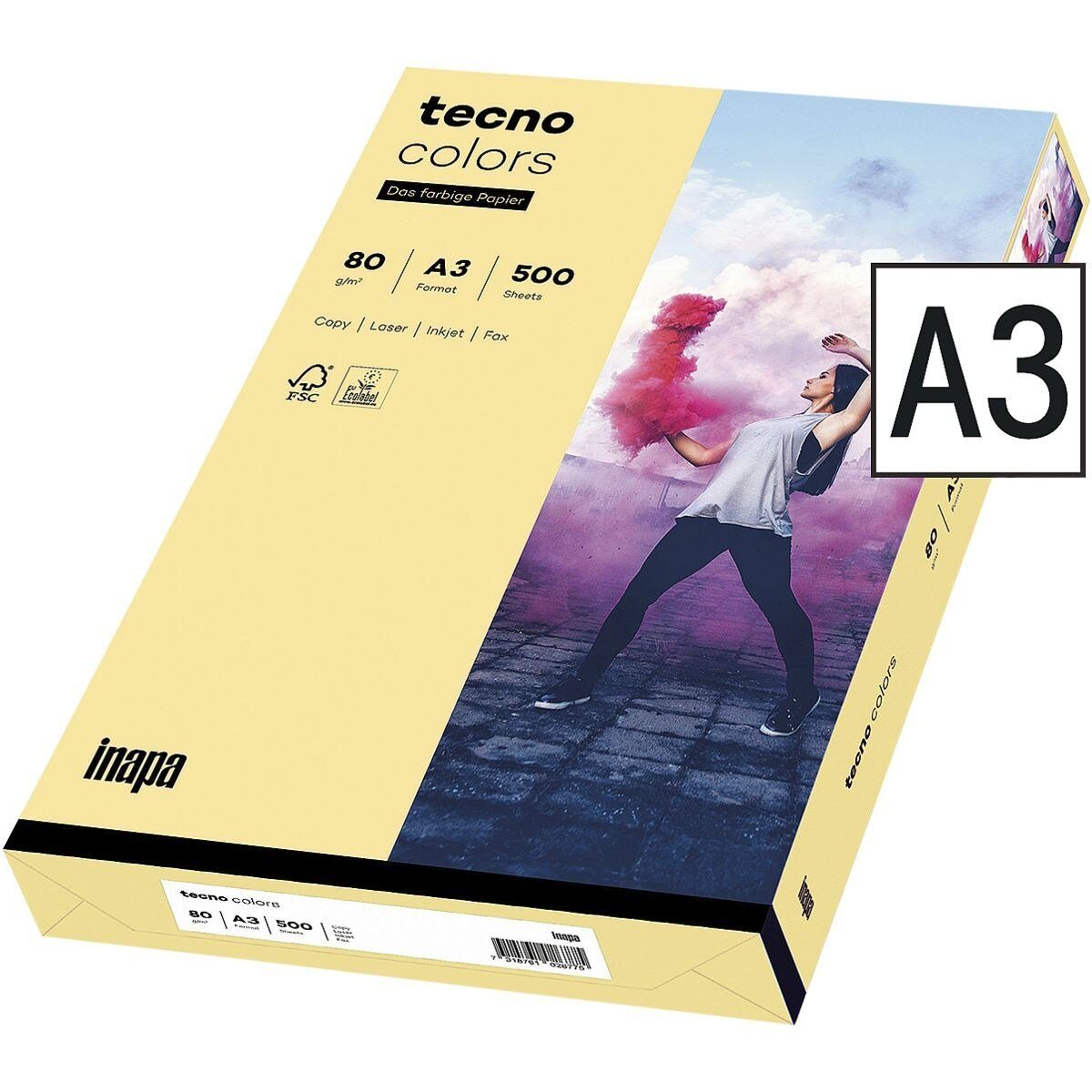 Inapa tecno Druckerpapier Rainbow / tecno Colors, Pastellfarben, Format DIN A3, 80 g/m², 500 Blatt
