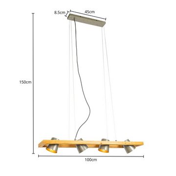 Lindby Hängeleuchte Thimea, Leuchtmittel nicht inklusive, Landhaus / Rustikal, Metall, Kiefernholz, grau, gold, holz, 4 flammig