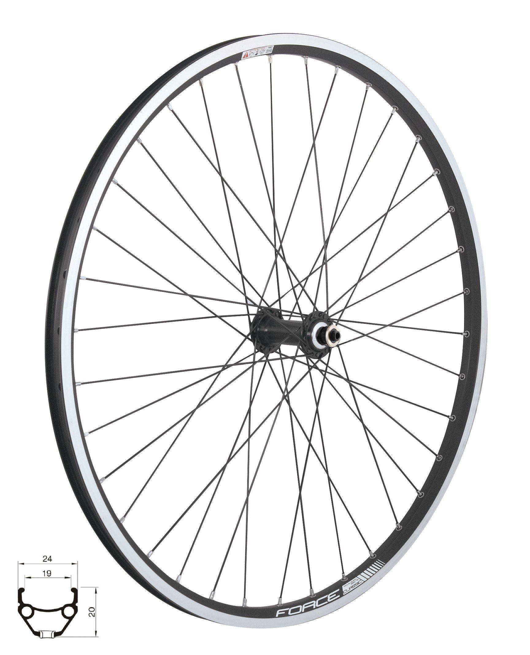 Fahrrad-Laufrad Vorderrad 26" FORCE CLASSIC 559x19 "V" HBTX500 36sh