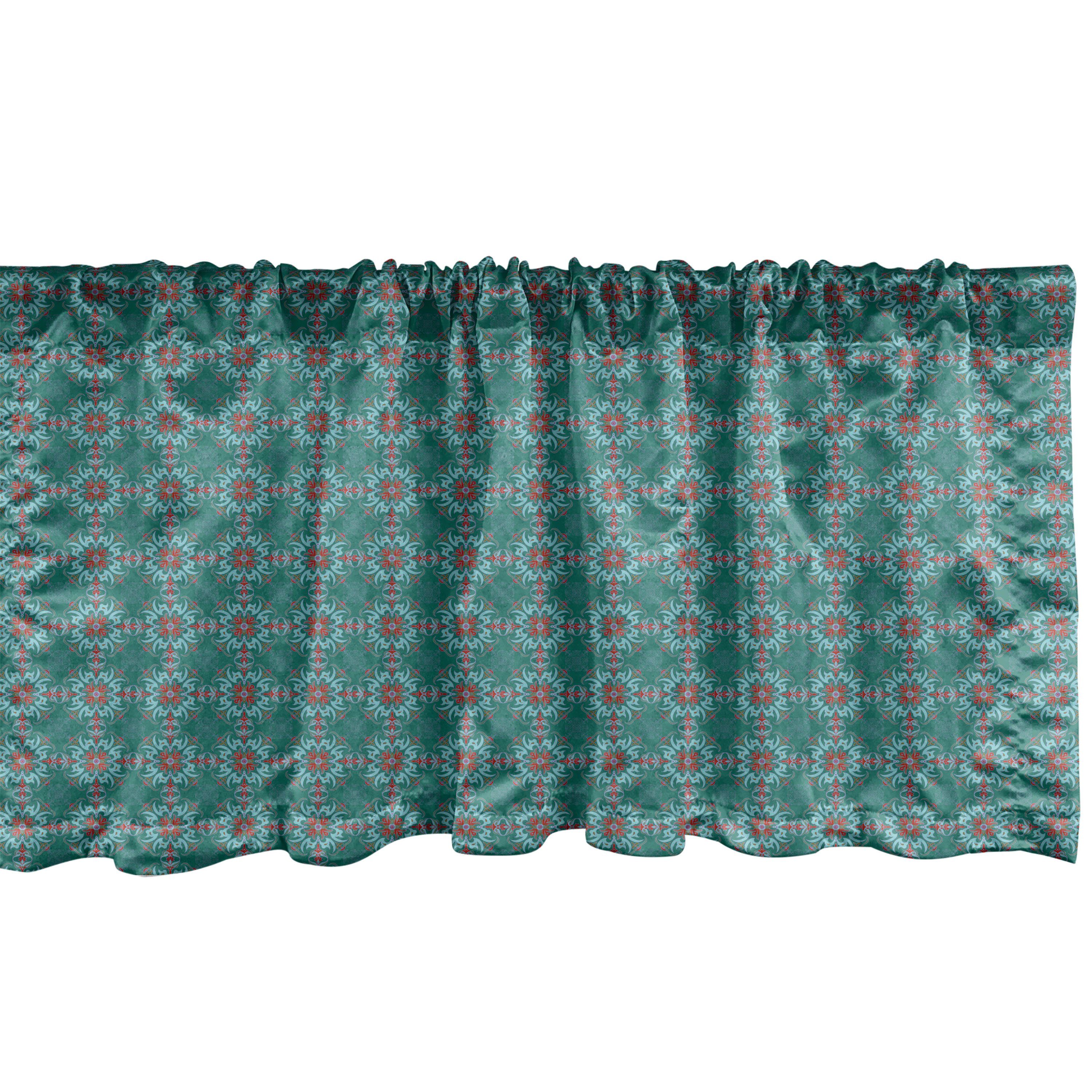 Scheibengardine Vorhang Volant für Küche Schlafzimmer Dekor mit Stangentasche, Abakuhaus, Microfaser, Blumen traditionelle spanische