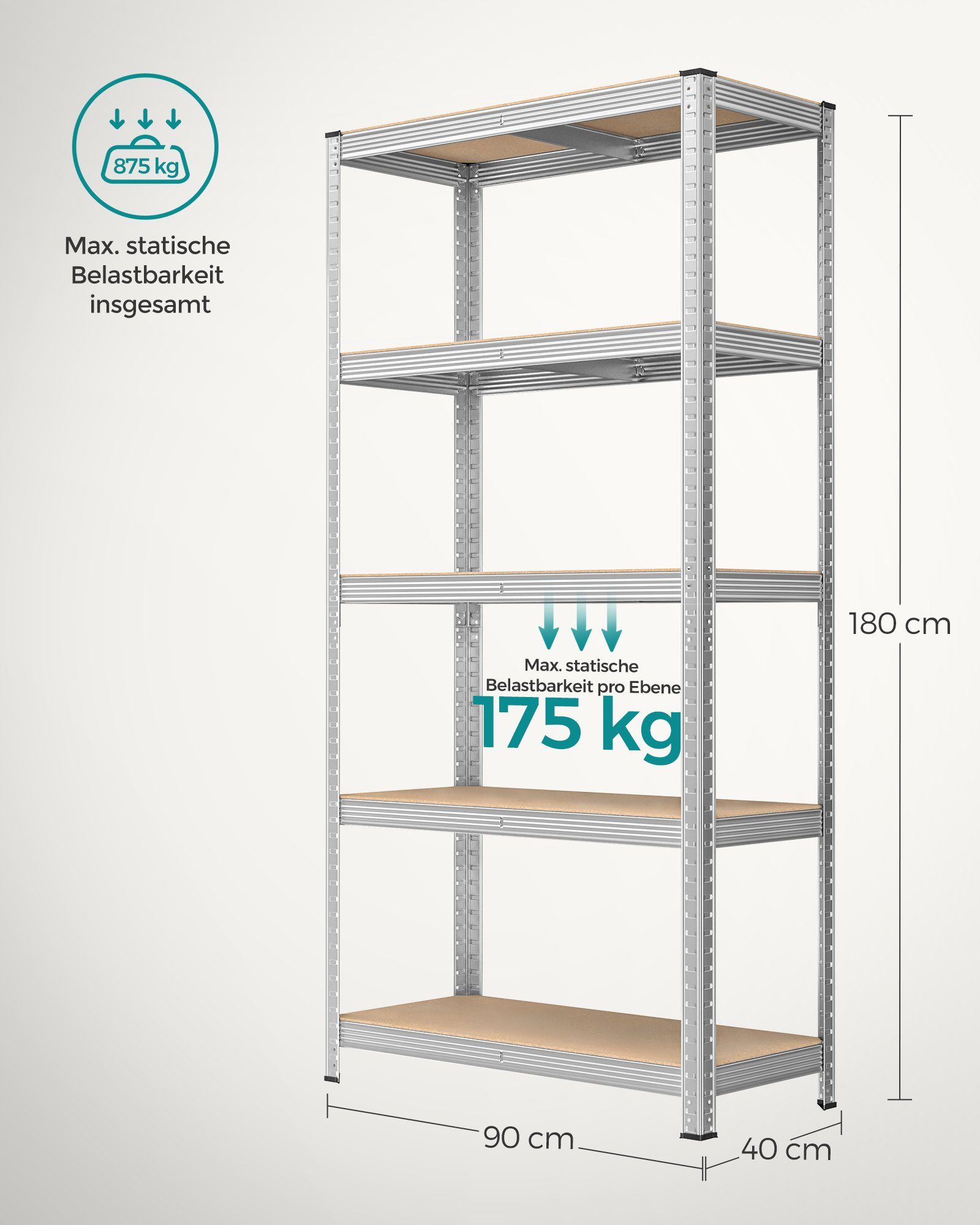 SONGMICS Schwerlastregal Standregal, 1-tlg., 180 x 90 x 40 cm, bis 875 kg b günstig online kaufen