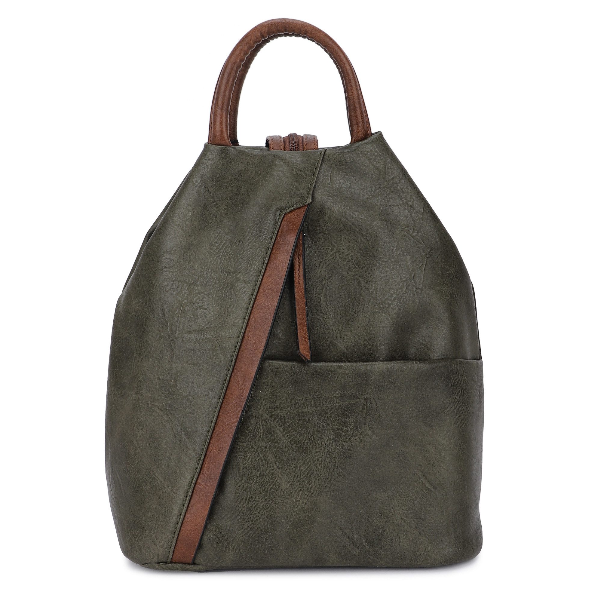 MIRROSI Tagesrucksack Damen Rucksack Kunstleder 29x30x18 cm – Cityrucksack, mit Reißverschluss, Henkel, Schulterriemen & Frontfach