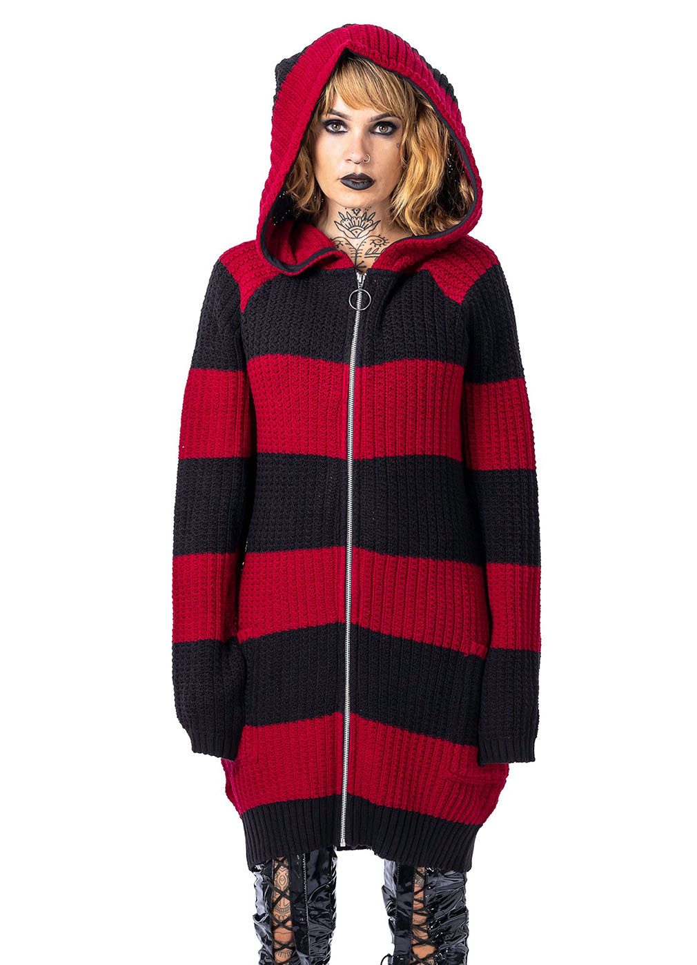 Poizen Industries Strickjacke Esther Cardigan Schwarz-Rot günstig online kaufen