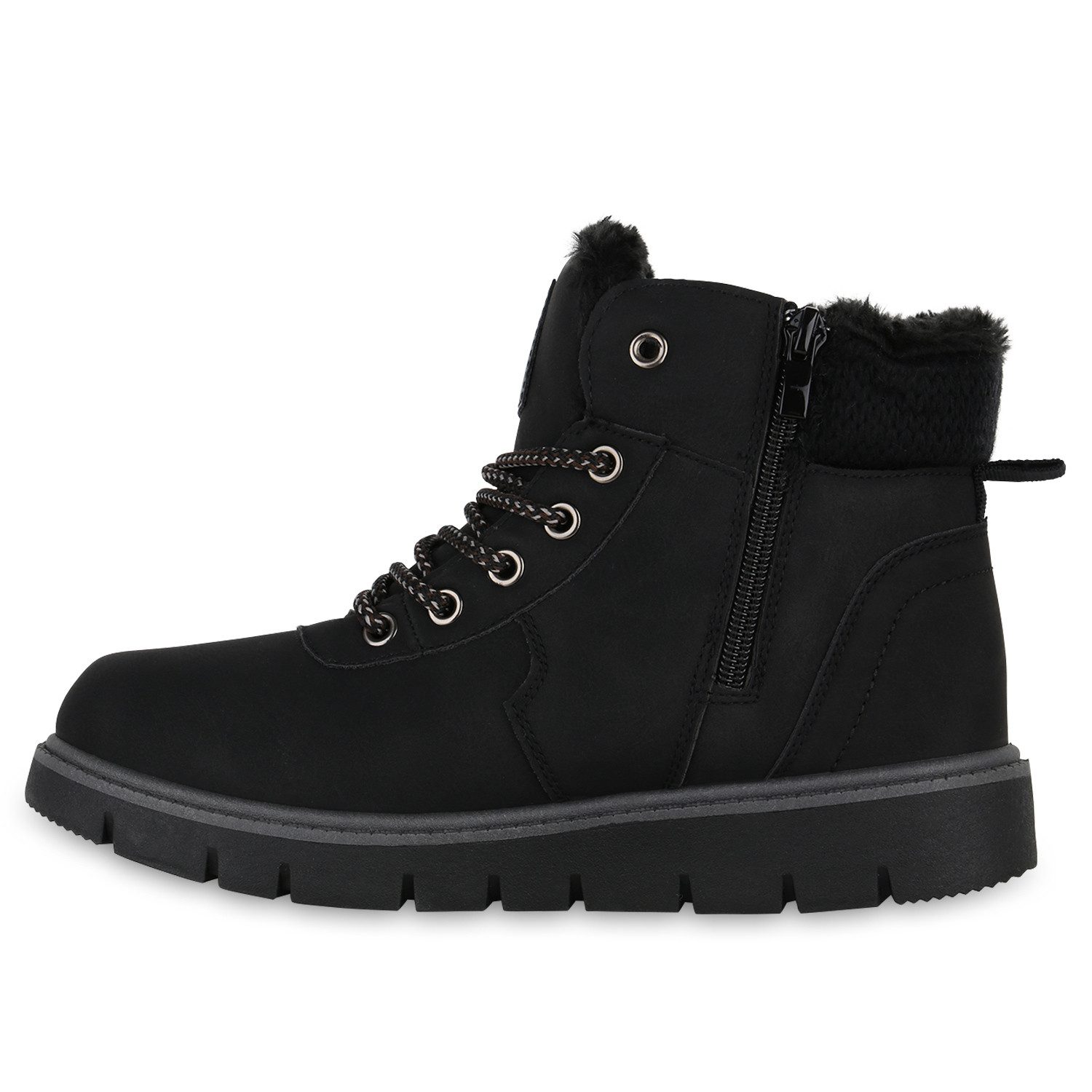 VAN HILL Damen Warm Gefüttert Worker Boots Stiefelette Strick Winter Schuhe Stiefelette Damen Warm Gefüttert Worker Boots Stiefelette Strick Winter