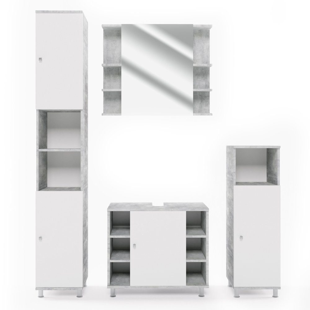 Vicco Badmöbel-Set Fynn, Beton/Weiß, 4 Teile, günstig online kaufen