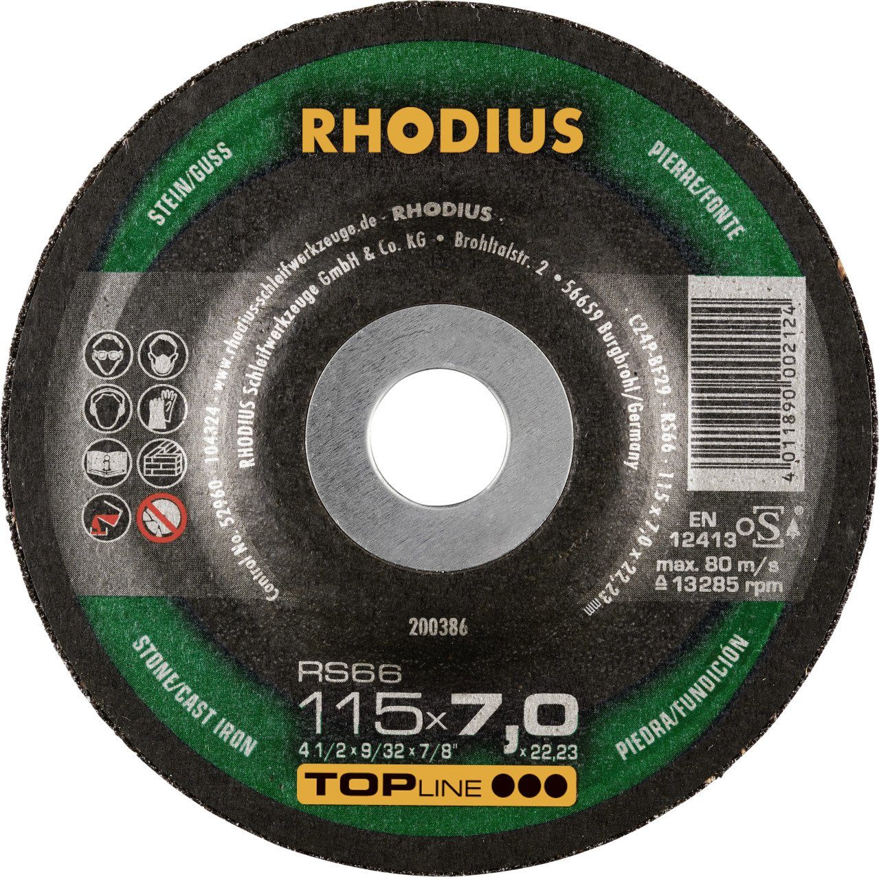 Rhodius Winkelschleifer Rhodius Schruppscheibe RS66 Stein Ø 115 mm Bohrung