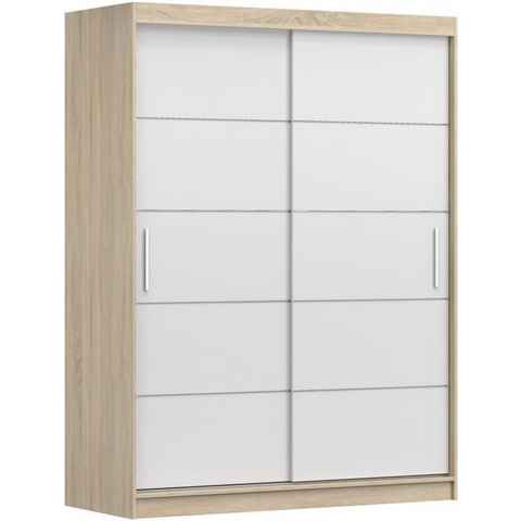 MOEBLO Kleiderschrank LARA 06 (mit dekorativen Elementen aus Aiminium, Schwebetürenschrank 2-türig Schrank, Gaderobe mit vielen Einlegeböden und Kleiderstange), (BxHxT): 150x200x61 cm