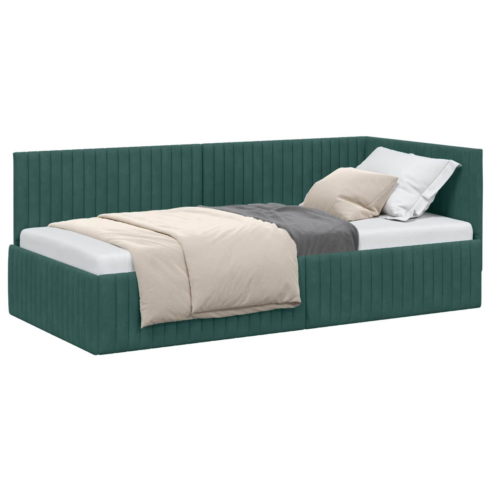 vidaXL Bett Eckbettgestell mit Kopfteil Dunkelgrün 90 cm x 200 cm Samt (1-t günstig online kaufen