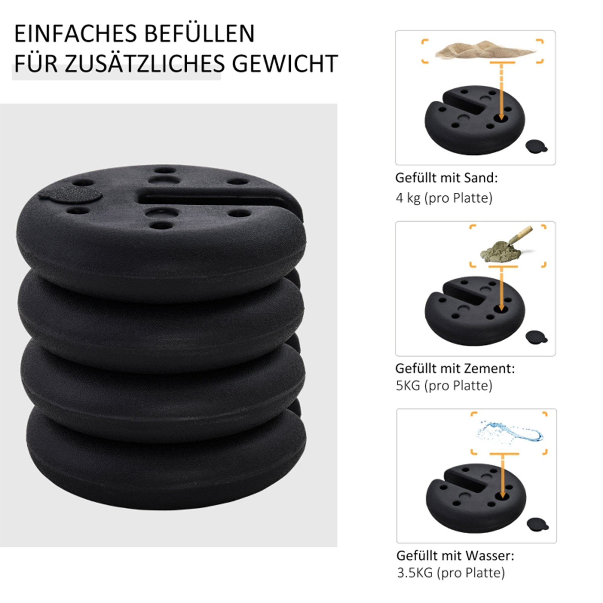 MC Star Partyzelt Gewicht Pavillongewicht befüllbar bis 5 kg aus HDPE-Kunststoff, schwarz Ø25x6cm für stabile Zeltbefestigung