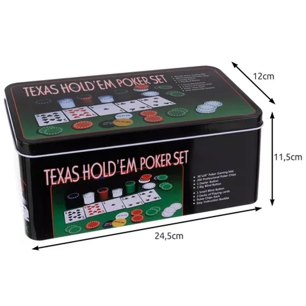 MALATEC Spielesammlung Pokerset Texas Hold'em 200 Chips, Strategiespiel Poker, Enthält 200 Chips, 2 Kartendecks, 3 Funktions-Tokens, grünes Spieltuch