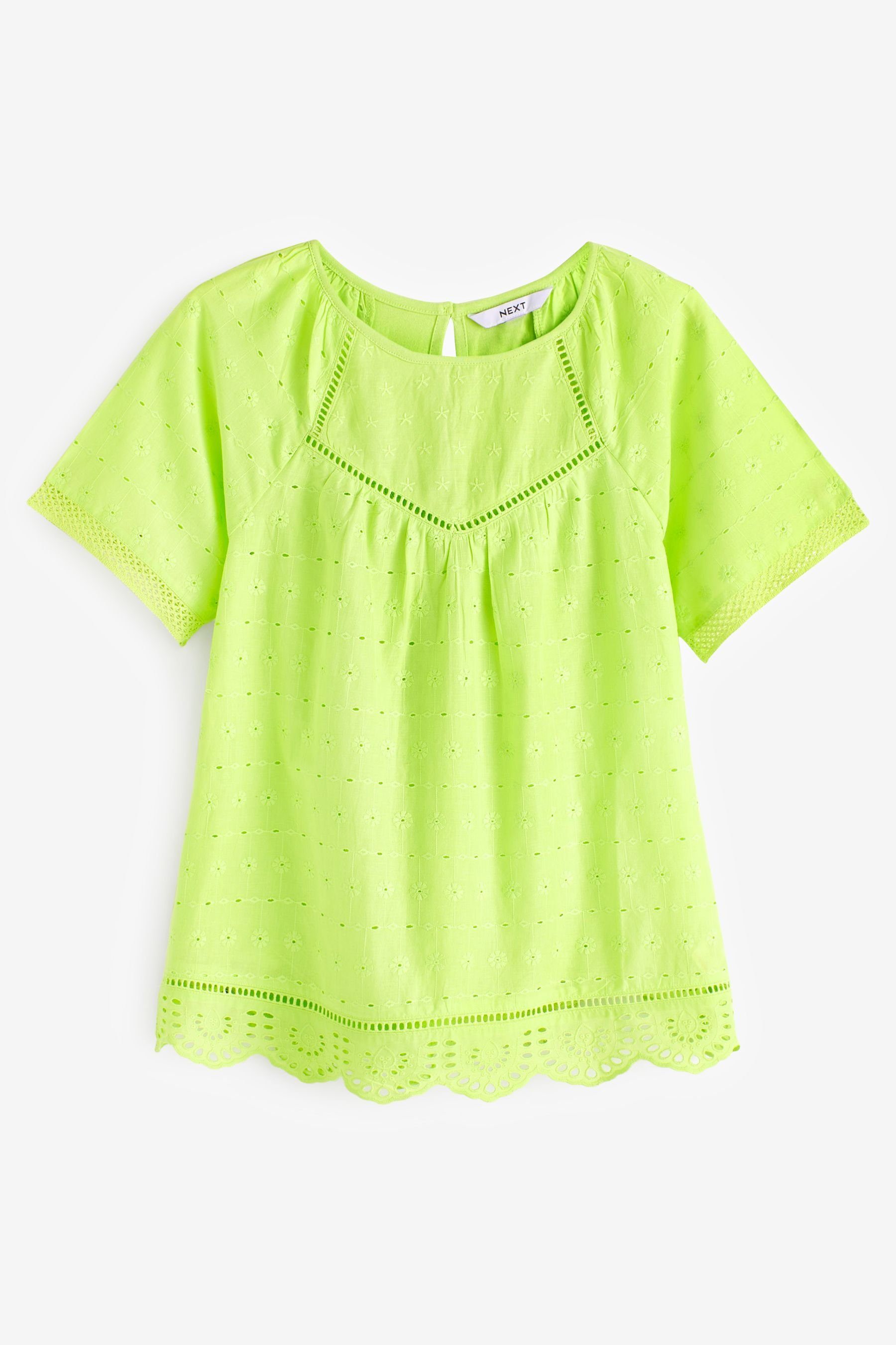 Next T-Shirt Kurzärmliges T-Shirt mit Lochstickerei (1-tlg) Lime Green