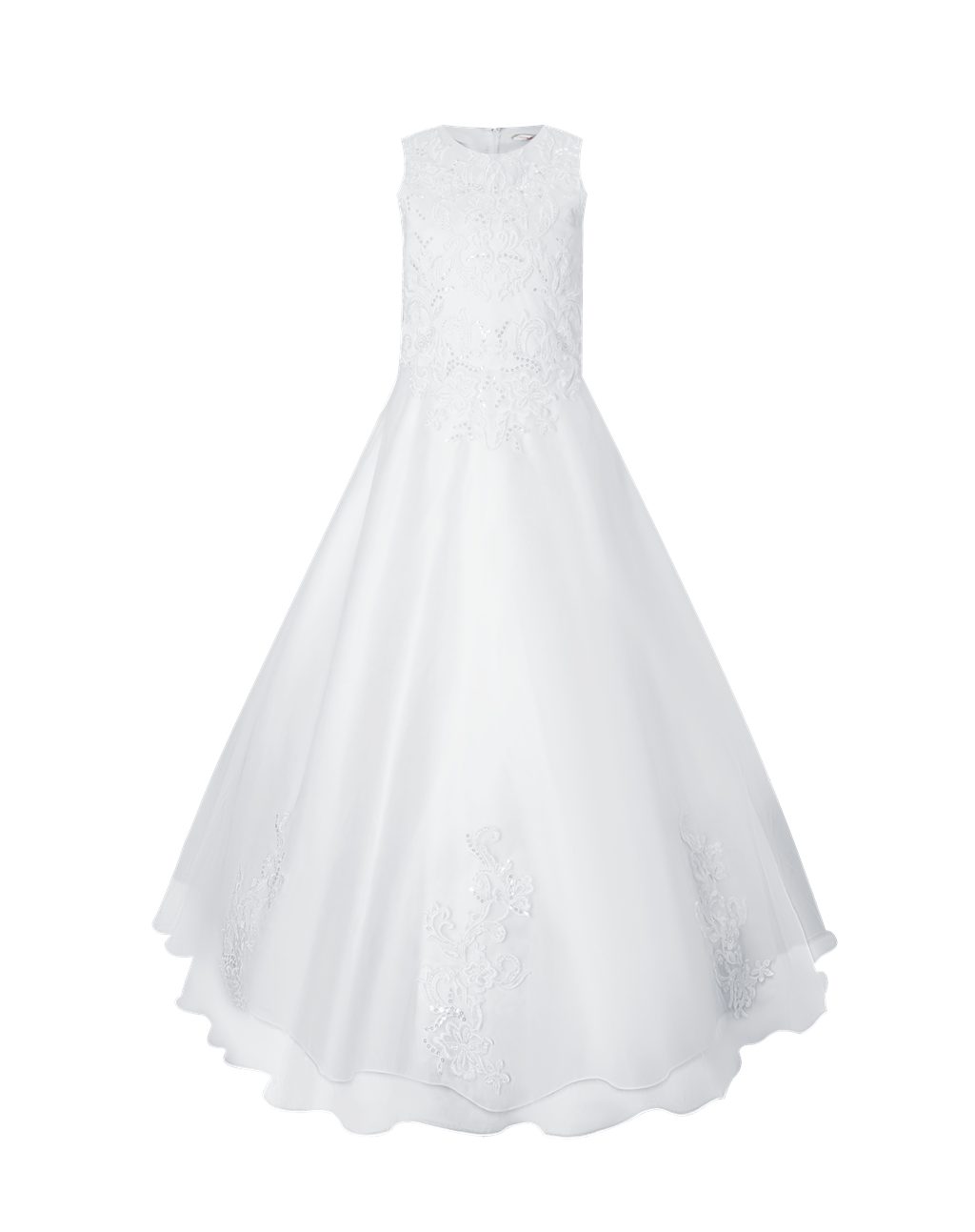 Märchenburg Satinkleid HOCHELEGANTES Kommunionkleid m. Reifrock Spitzenkleid Chiffon Satin - KOMMUNIONKLEID - Maiglöckchen 2026 -