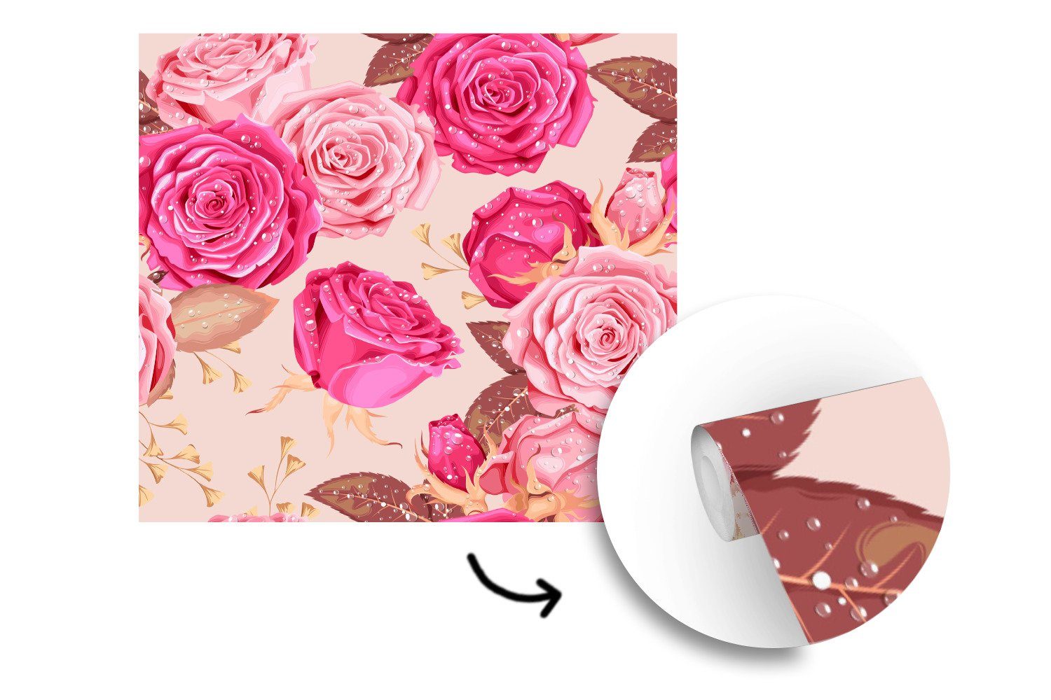 St), Matt, bedruckt, Fototapete Vinyl für (5 Tapete Wandtapete oder - Muster, Blumen Wohnzimmer - MuchoWow Rosen Schlafzimmer,