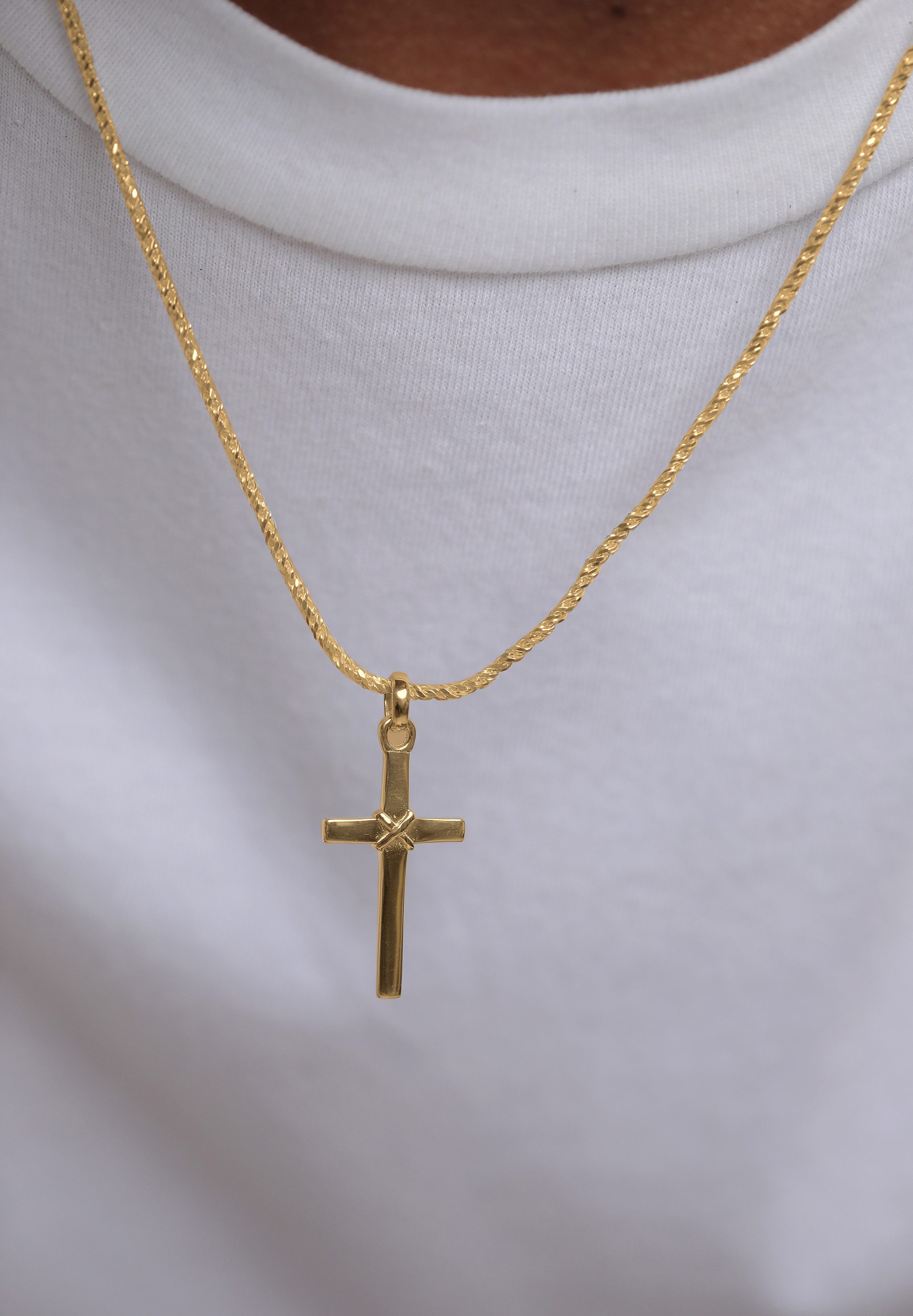 Kuzzoi Kette mit Anhänger Herren Kreuz Flach Kordelkette 925 Silber, Kreuz