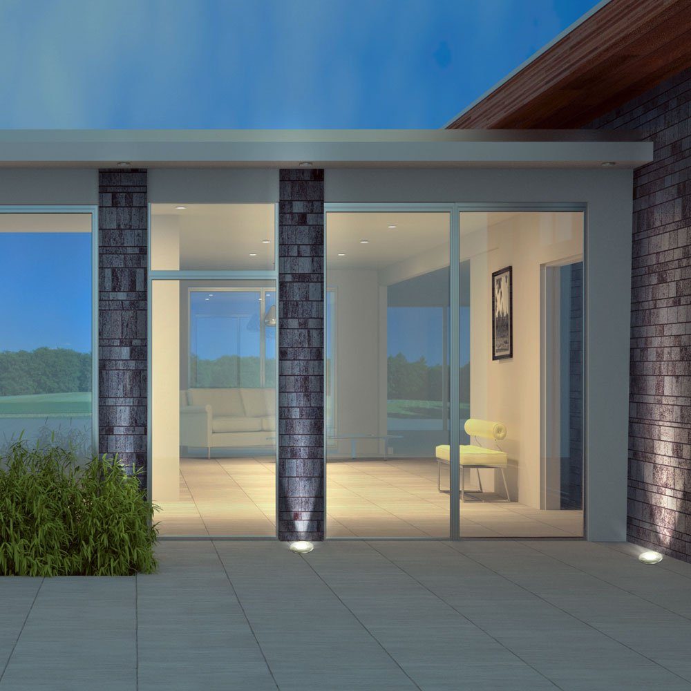 etc-shop LED Einbaustrahler, Leuchtmittel inklusive, Garten Leuchte Balkon Design Edelstahl Lampe Strahler Glas im Warmweiß, Boden