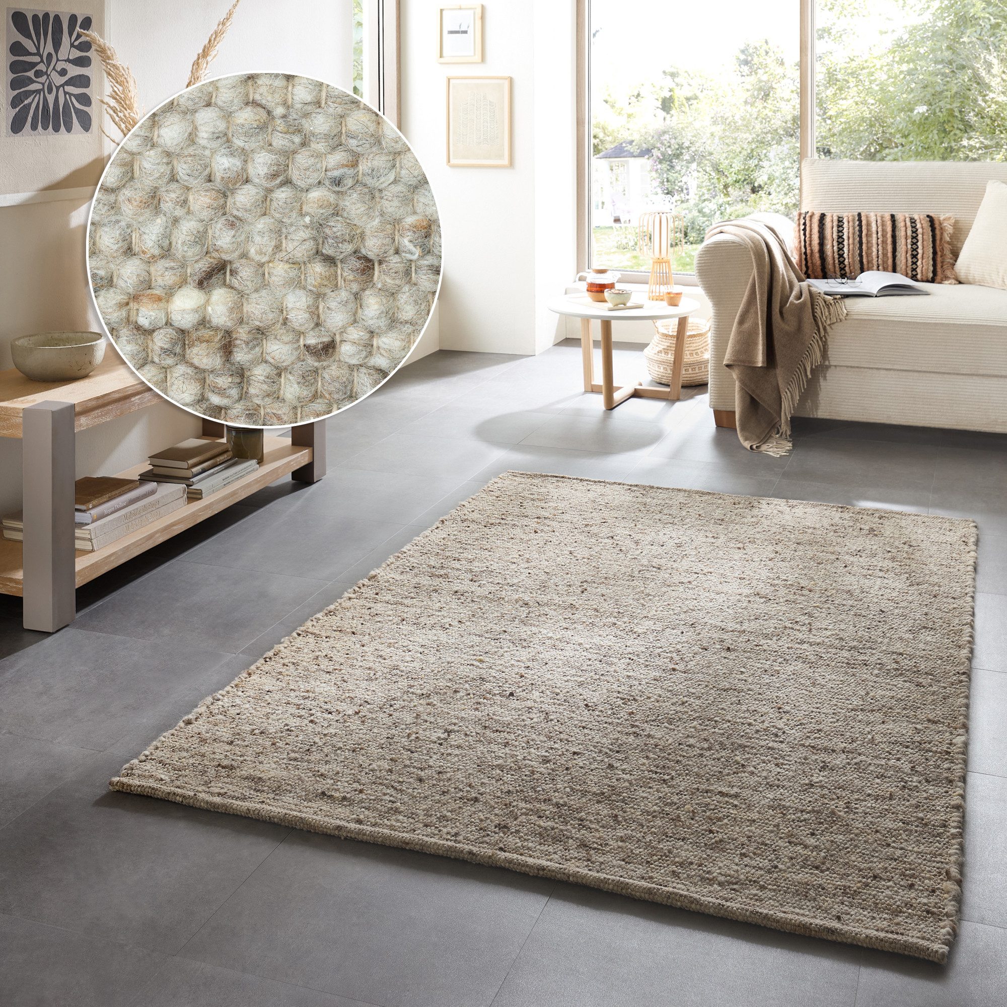 OTTO home Wollteppich Greith, Handwebteppich, rechteckig, Höhe: 12 mm, reine Wolle, meliert, handgewebt, Wendeteppich, Scandi, Wohnzimmer