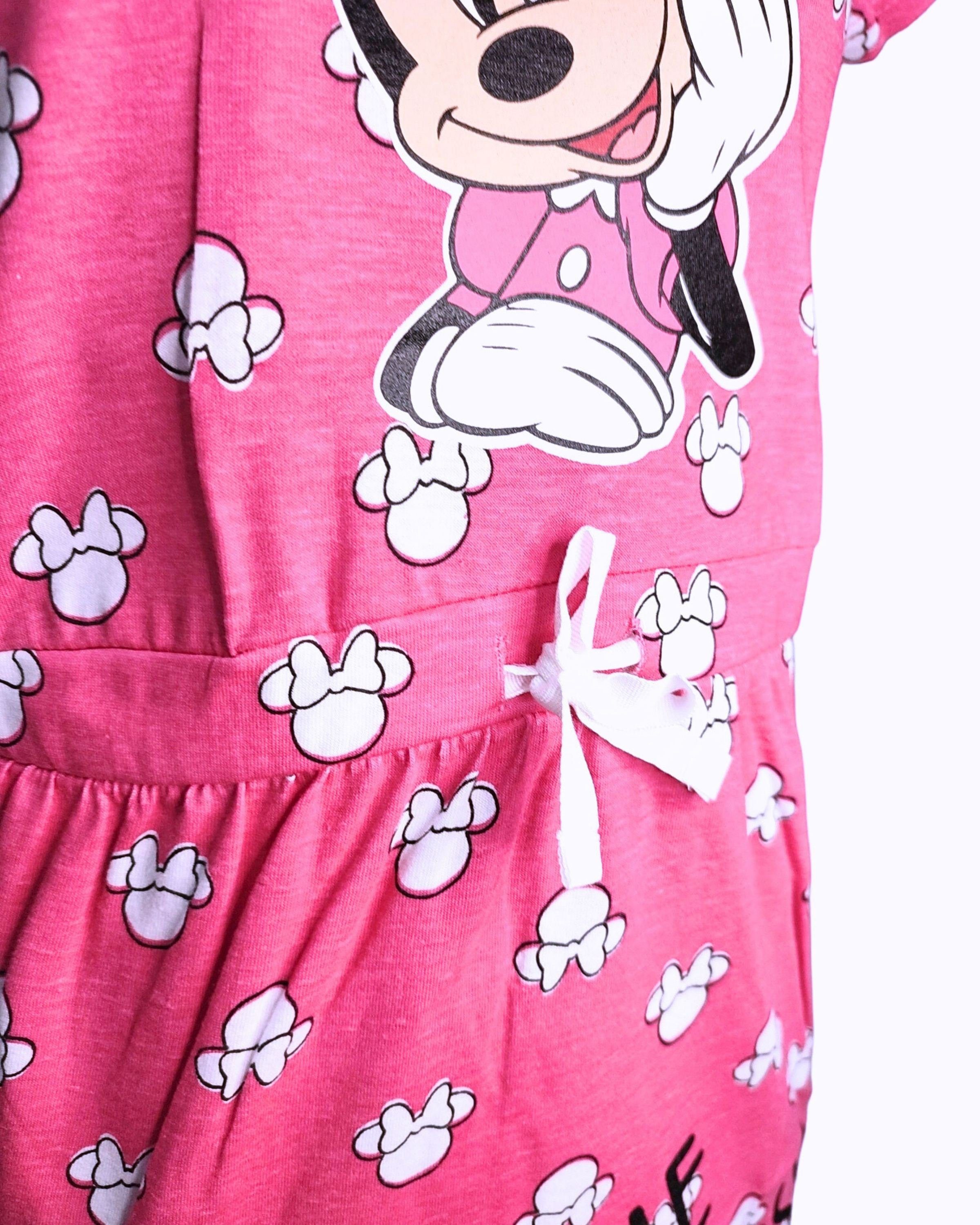 Minnie 98-128 Maus Disney mit Minnie Sommerkleid Jerseykleid Glitzer cm für Mouse Gr. Mädchen Pink