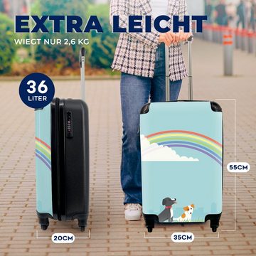 MuchoWow Handgepäckkoffer Eine Illustration von zwei Hunden unter einem Regenbogen, 4 Rollen, Reisetasche mit rollen, Handgepäck für Ferien, Trolley, Reisekoffer