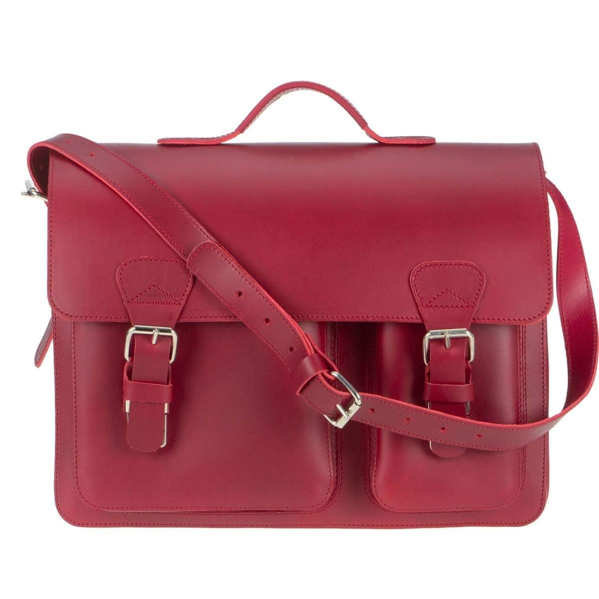 Ruitertassen Aktentasche Classic Adult, 40 cm Lehrertasche mit 2 Fächern, Schultasche, dickes rustikales Leder rot