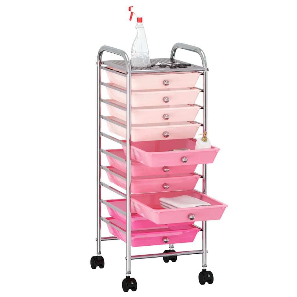 vidaXL Rollwagen Schubladenwagen mit 10 Schubladen Ombre Rosa Kunststoff, (10 St)