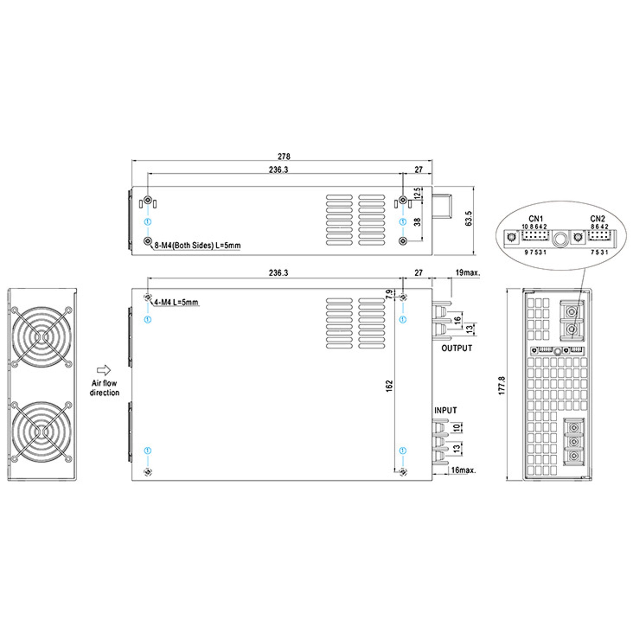MeanWell CSP-3000-400, AC-DC-Schaltnetzteil, geschlossen, 3000W 400V 7,5A AC/DC-Einbaunetzteil