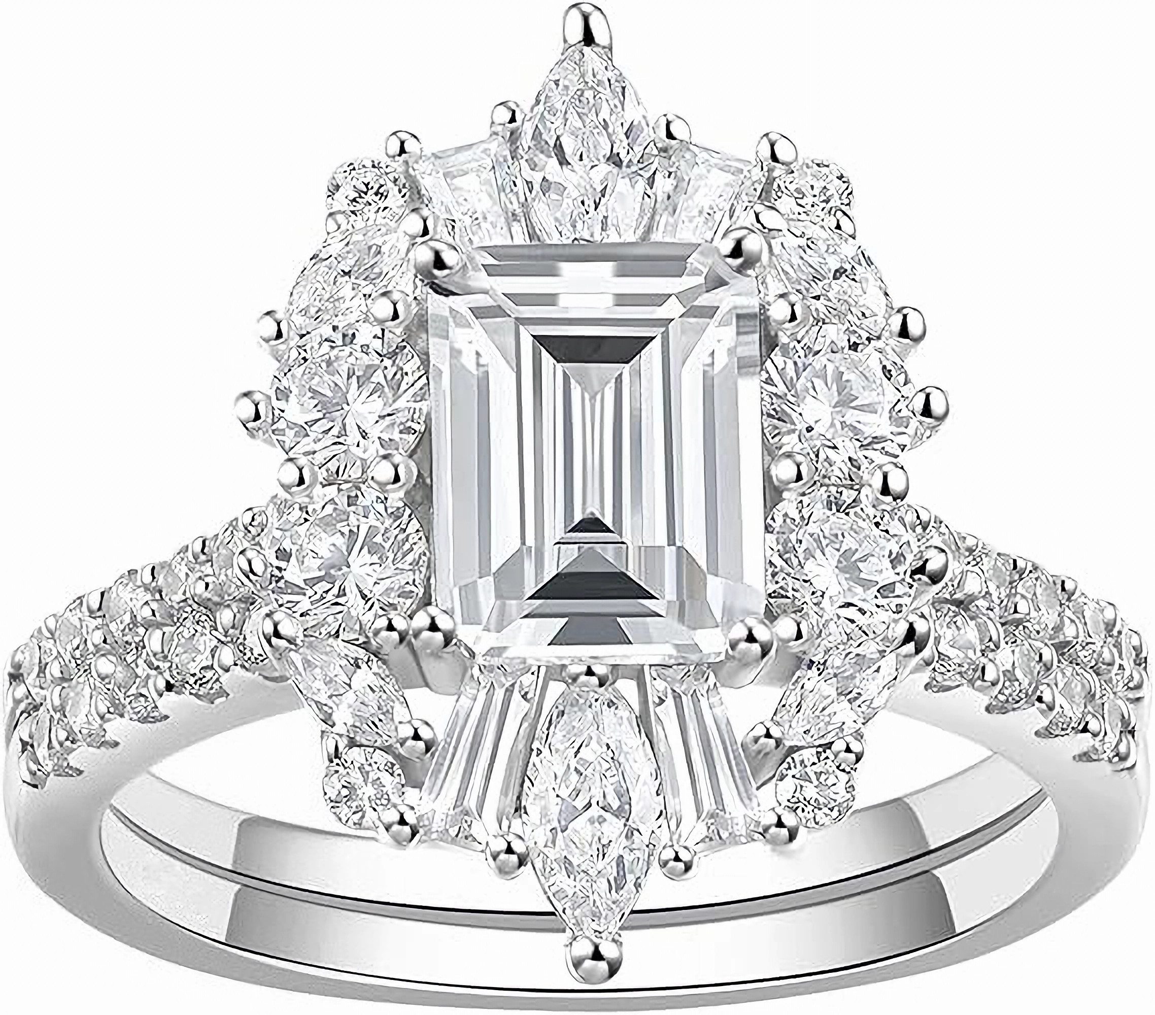 Jumpeak Diamantring 585 Gold, 2ct Diamant im Smaragdschliff Laborzucht, Damen-Ehering, Geschenk für Ihre Liebsten/Jubiläum/Weihnachten, Luxusschmuck mit IGI