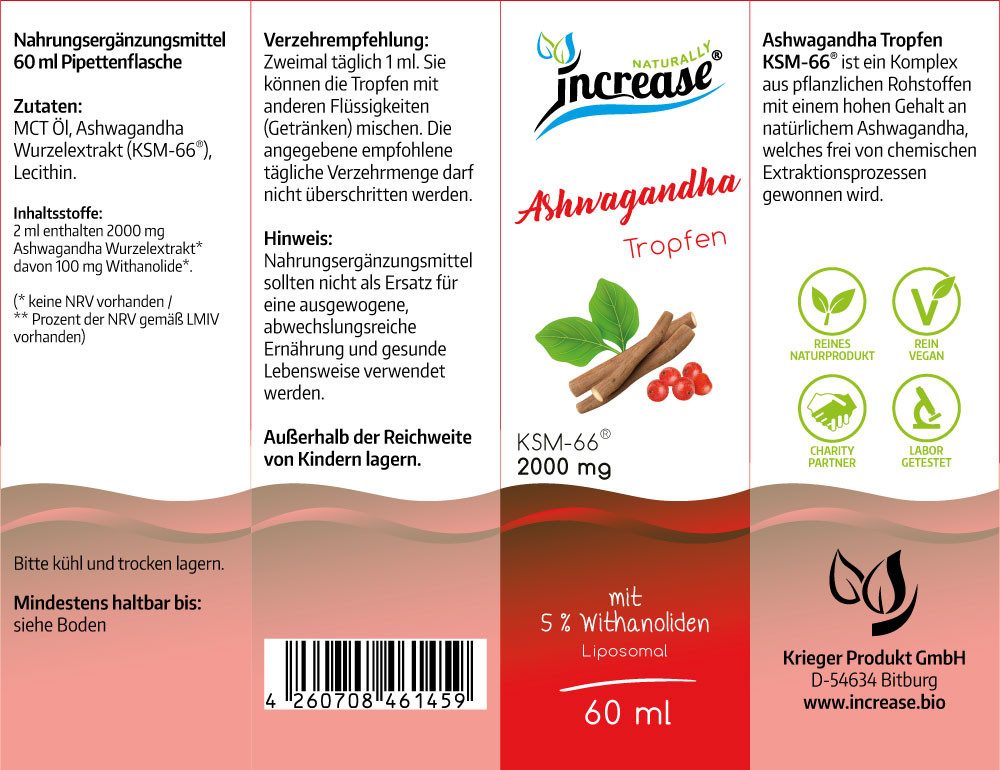 increase NATURALLY Liposomales Ashwagandha - KSM-66-2000mg Ashwagandha pro Tag Tropfen, 60 ml