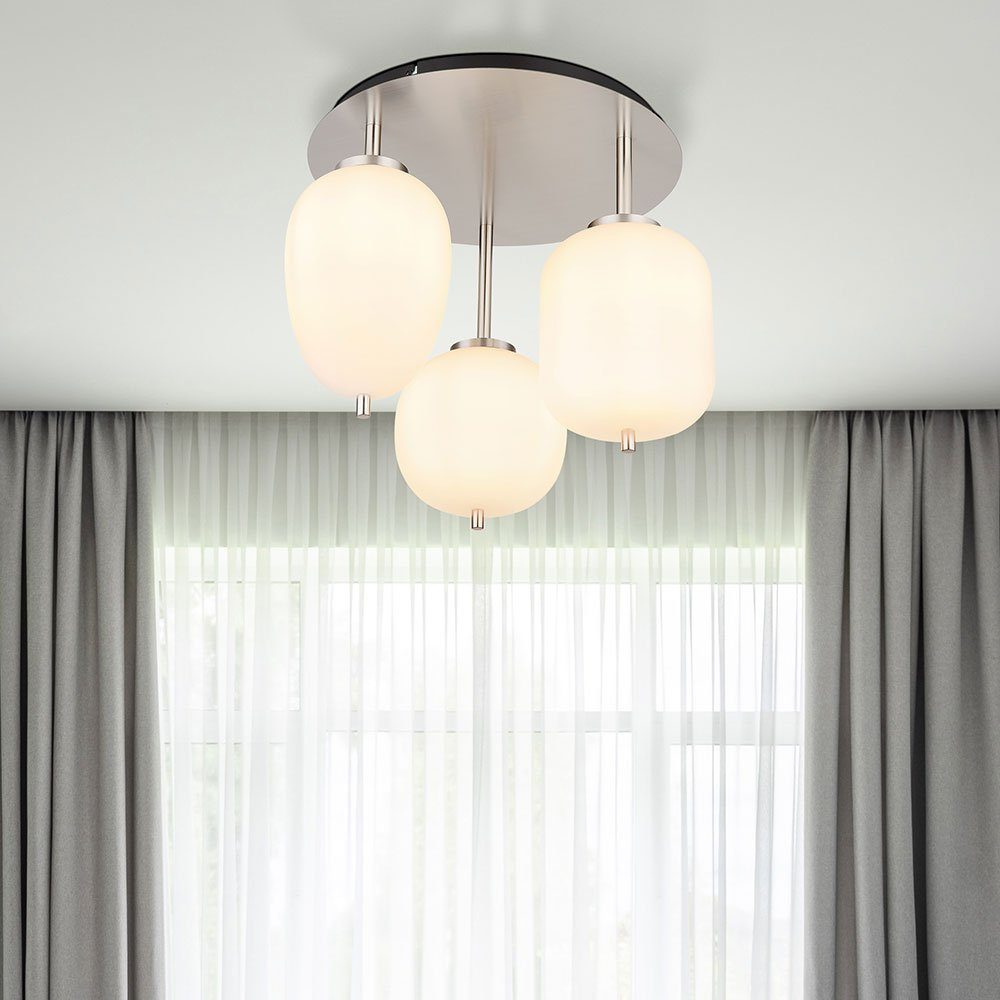 Deckenlampe Deckenleuchte, Leuchtmittel Metall Opal Globo inklusive, nicht Deckenleuchte Wohnzimmerlampe 3-Flammig Glas