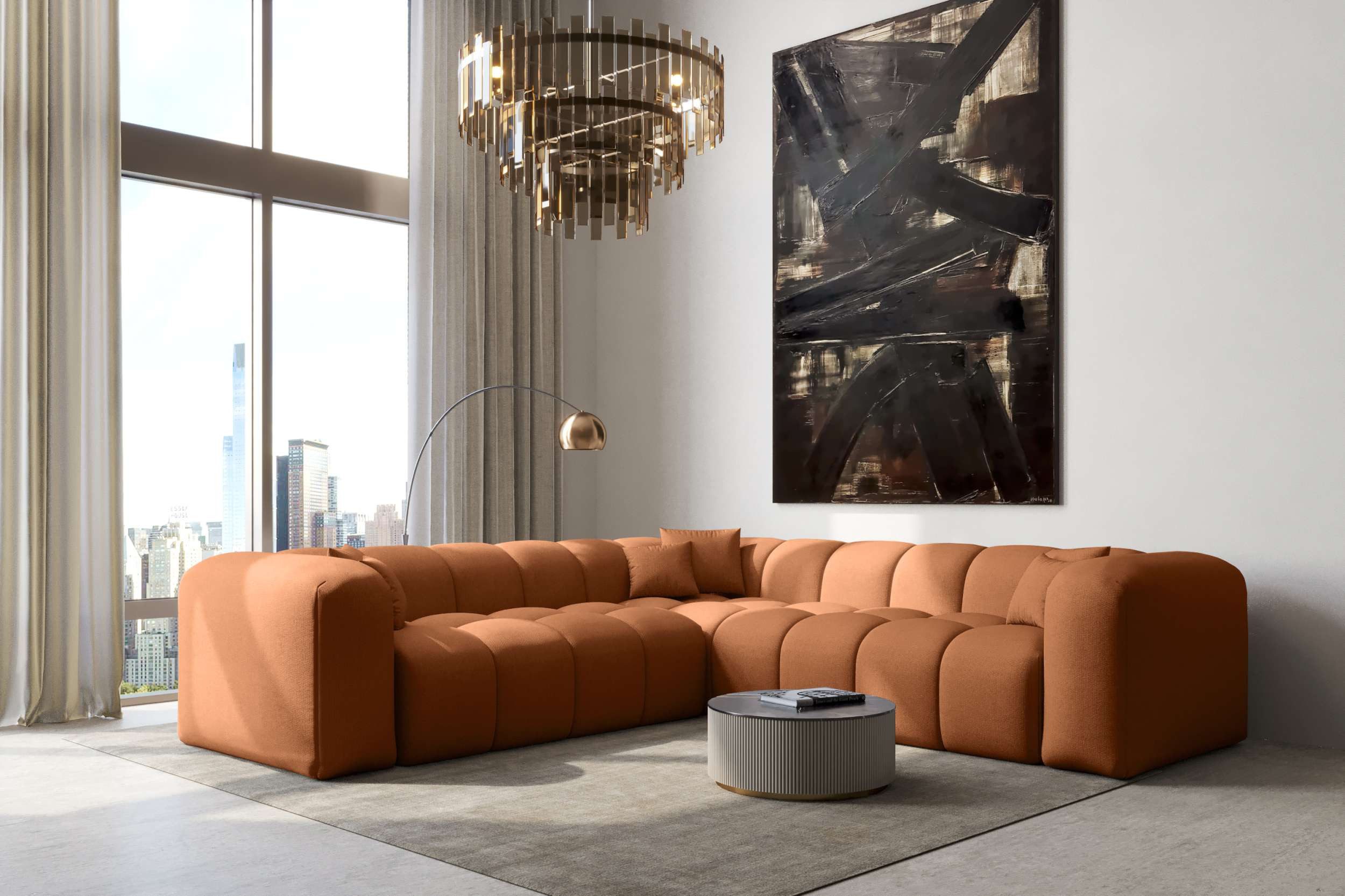 99rooms Ecksofa Livorno, Sofa L-Form, Eckcouch, Rundumbezug aus gepolstertem Chenille EDEN