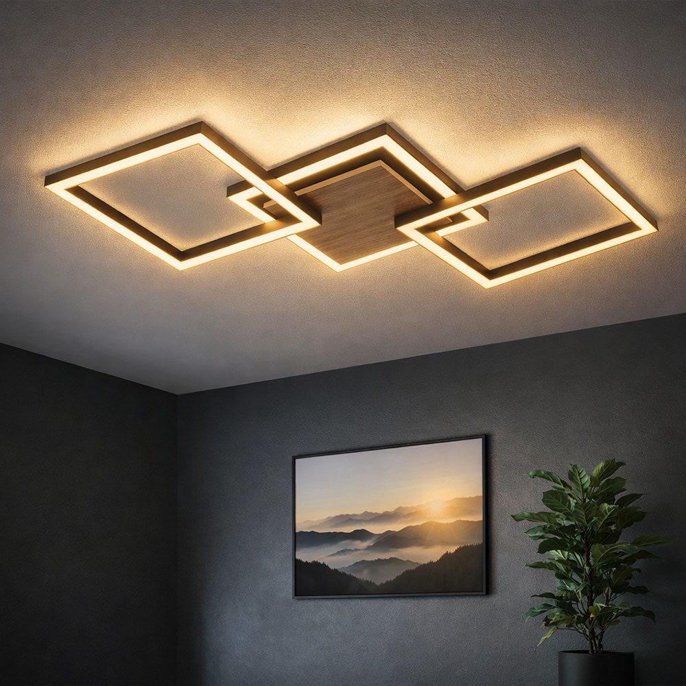 GLOBO LIGHTING LED Deckenleuchte, LED-Leuchtmittel fest verbaut, Warmweiß, Deckenlampe Flurleuchte Deckenleuchte LED Holz MDF schwarz matt