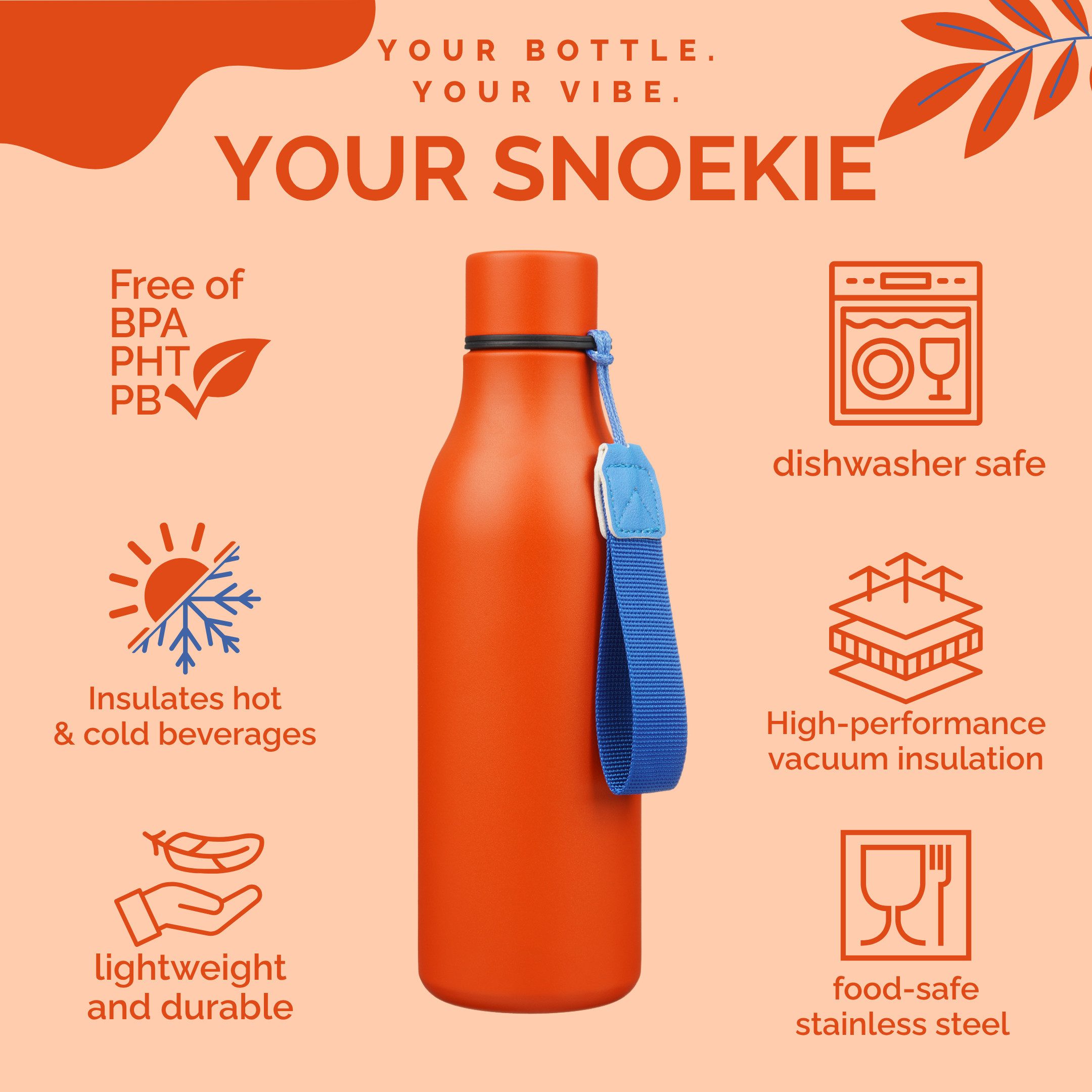 SNOEKIE Thermoflasche SNOEKIE Edelstahl Thermoflasche, SGS Geprüft, Spülmaschinengeeignet