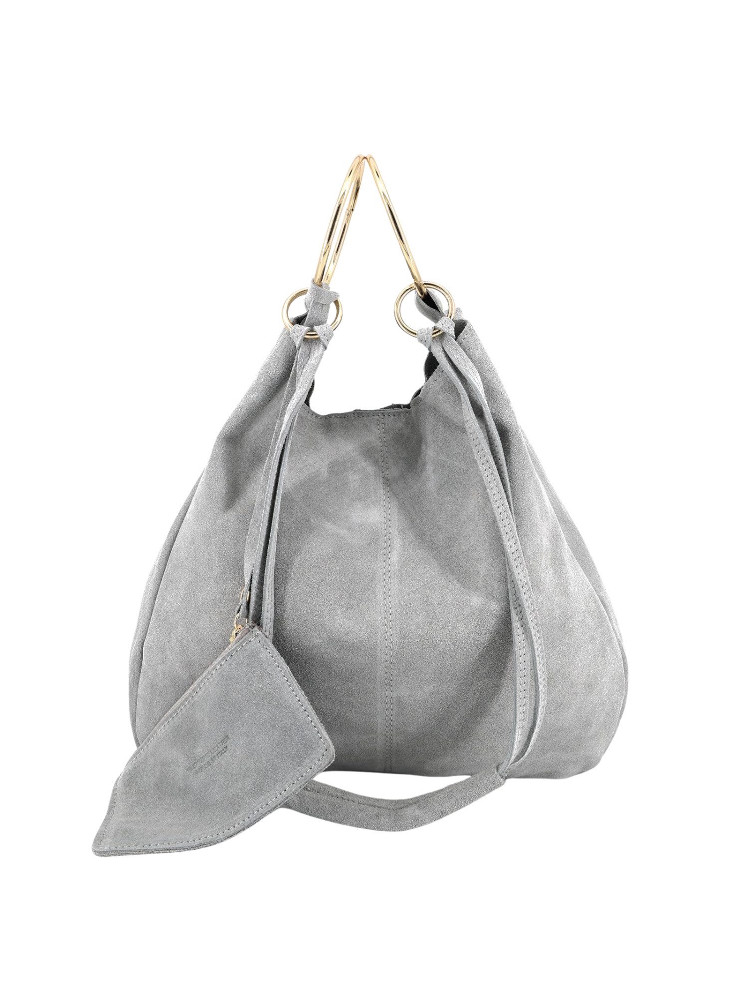 BRISE TASCHE Shopper Brise® – Italienischer Wildleder Shopper mit goldfarbenen Ringen (Taschen-Set, 2-teilig: Shopper + abnehmbare Wildleder-Clutch), Design aus echtem Wildleder mit goldfarbenen Metallringen