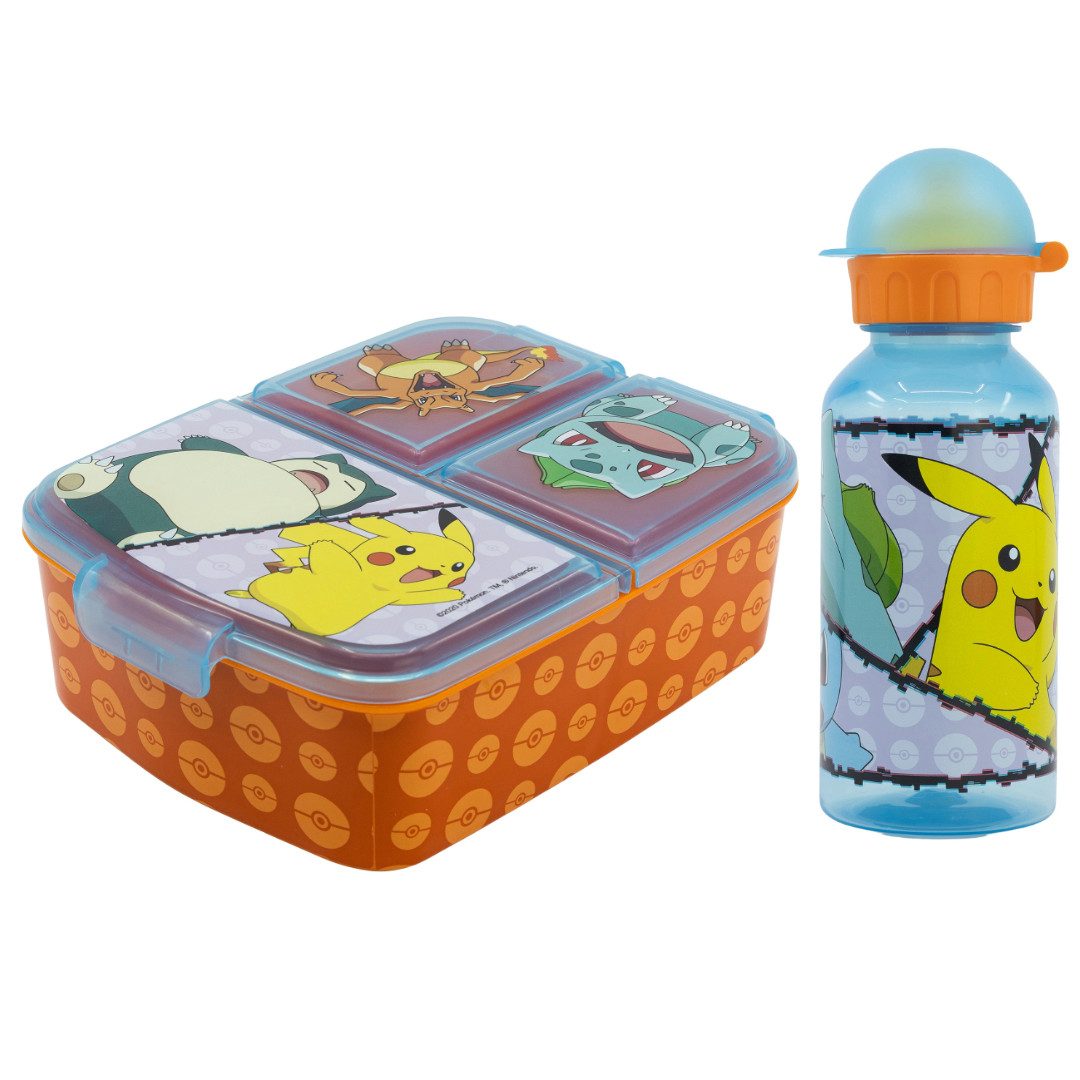 Stor Lunchbox Pokemon Pikachu Kinder 2 tlg. Set 3 Kammern Brotdose Trinkflasche, Kunststoff, (2-tlg)