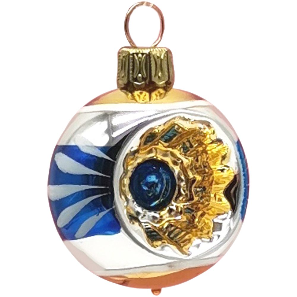 silber/blau/gold Ø (1 mundgeblasen, St), Reflexkugel Schatzhauser Mini handbemalt 4cm Retro Weihnachtsbaumkugel