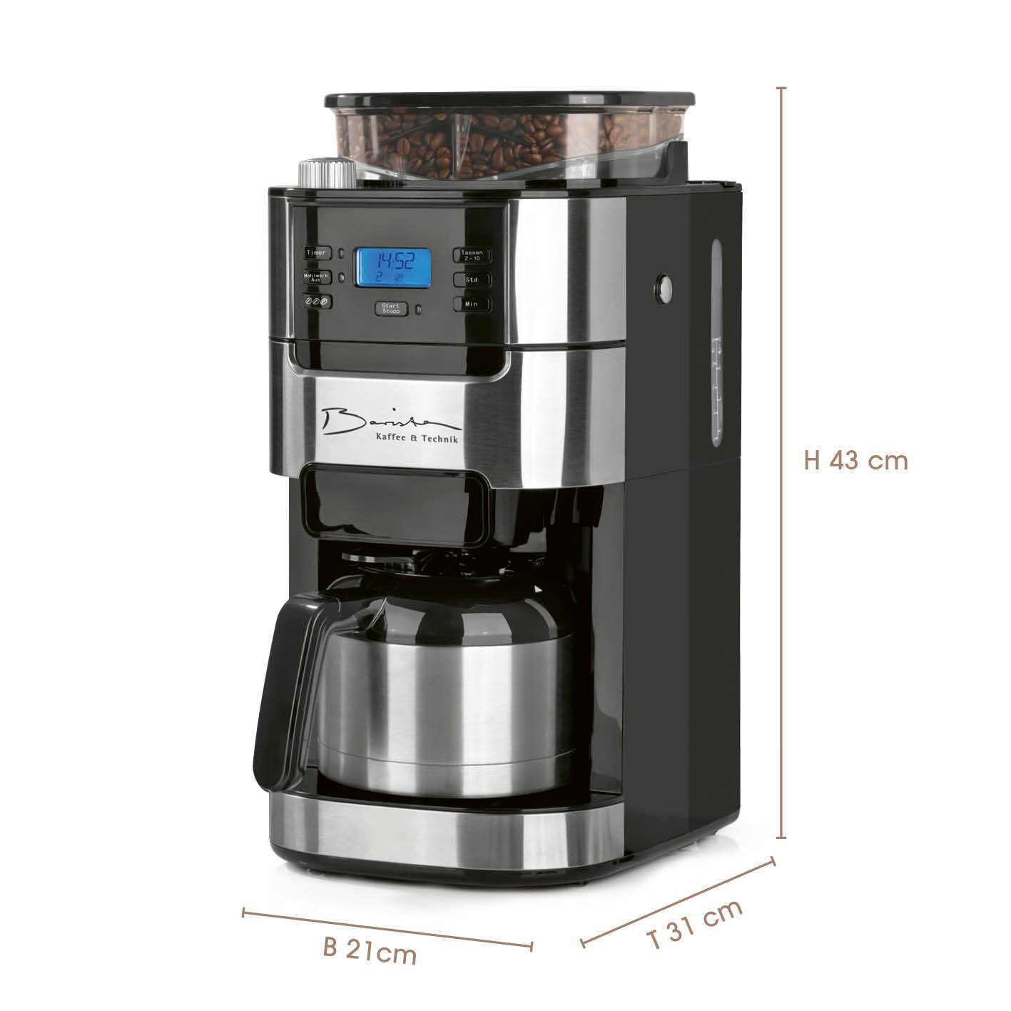 Kaffeemaschine mit inkl. Mahlwerk Filterkaffeemaschine, Barista Kaffeekanne, 1l Isolierkanne
