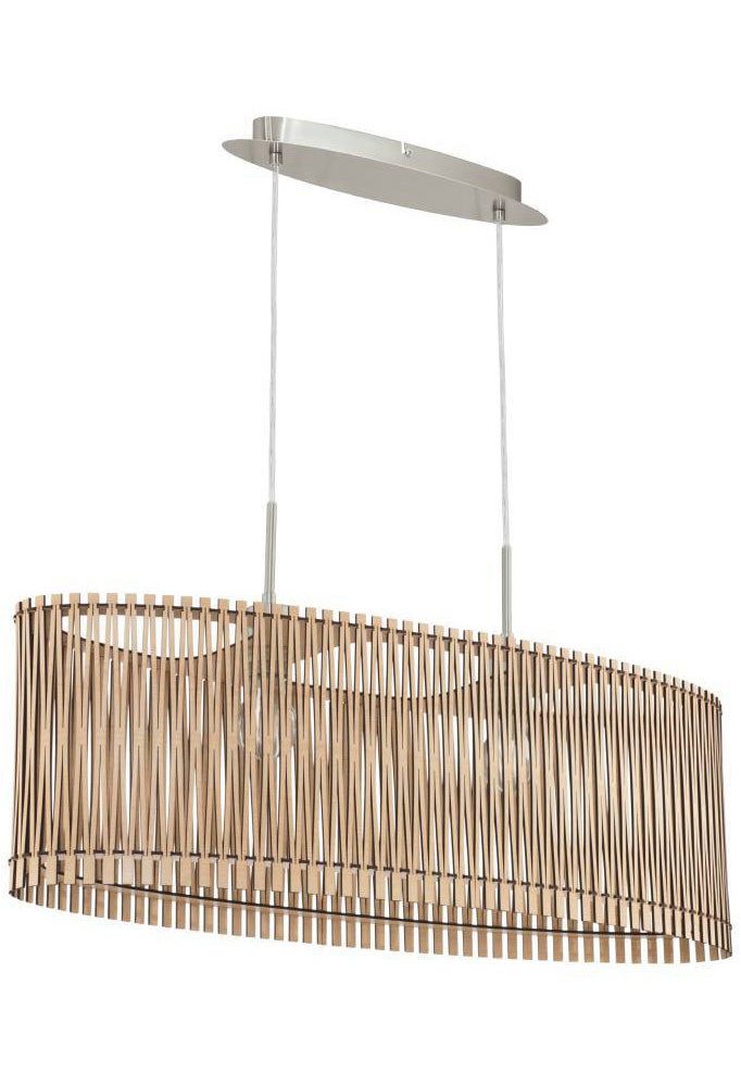 EGLO Hängeleuchte SENDERO Pendellampe, Stahl und Holz, E27, IP20, Wohnzimmerlampe, Lampe, ohne Leuchtmittel, Hängeleuchte, L77,5 x B25 x H130, nickel-matt, 2X60W exkl.