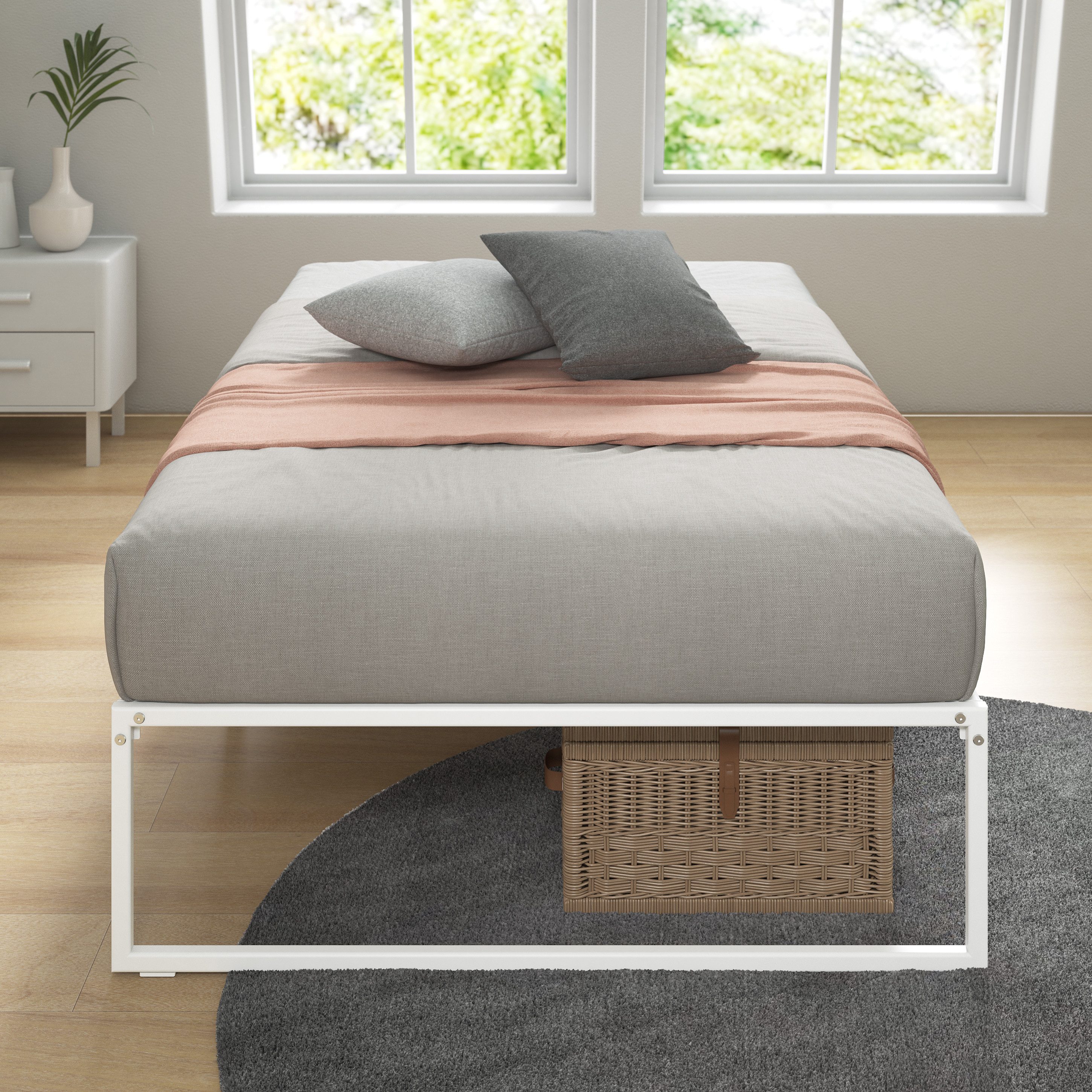 ZINUS Bettgestell Lorelei, moderner Bettrahmen mit integriertem Lattenrost, Gästebett (Packung, 1-tlg., Metallbett, Weiß, 90x200 cm), Kinderleichter Aufbau, EcoFriendly Packaging, ohne Matratze