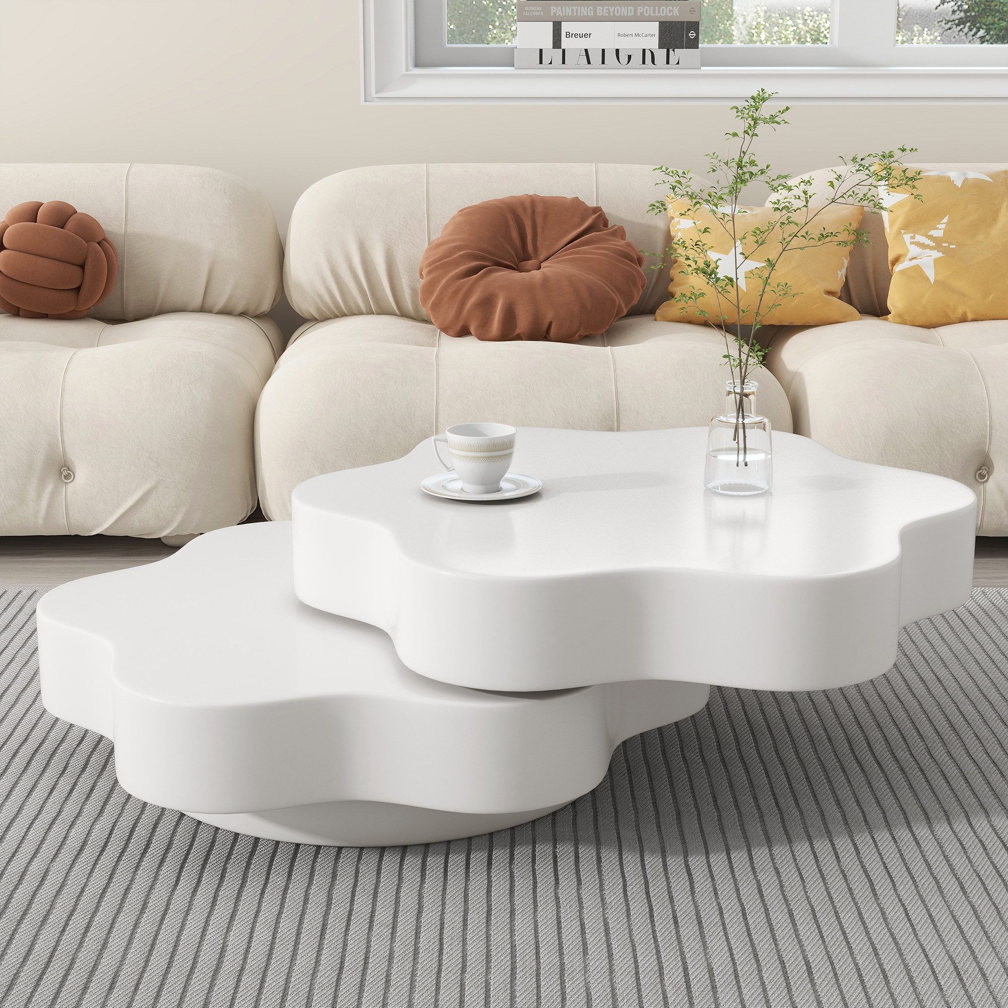 Merax Couchtisch Blumenförmiger Sofatisch Drehbarer Beistelltisch in Cremew günstig online kaufen