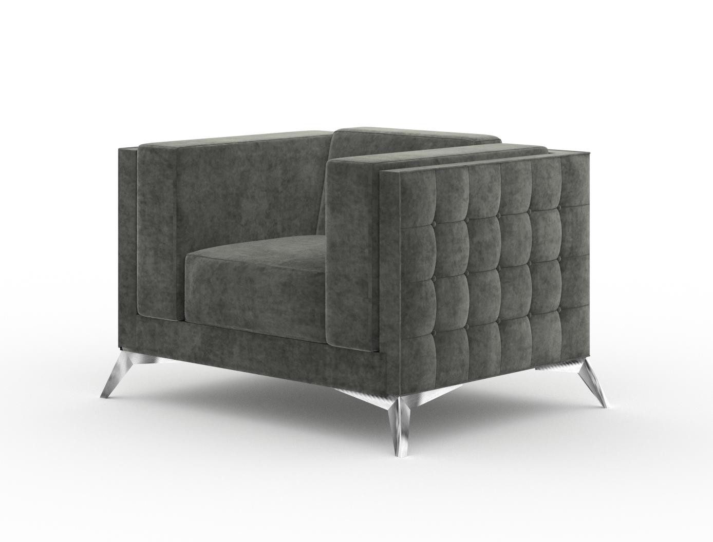JVmoebel Chesterfield-Sessel Grau Stoff Chesterfield-Sessel mit Wellenunterfederung (Packung, Relaxsessel), Made in Europa