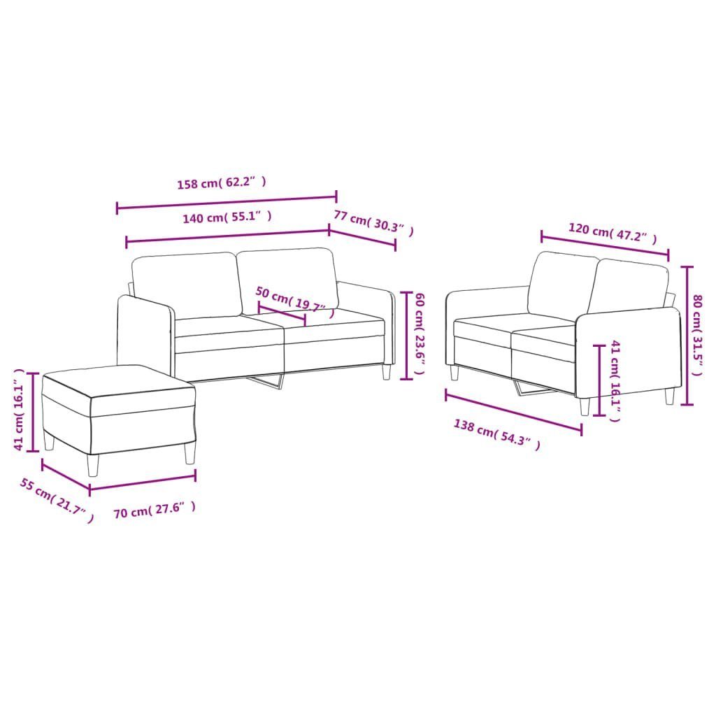 vidaXL Sofa 3-tlg. Sofagarnitur Dunkelgrau Samt, 1 Teile